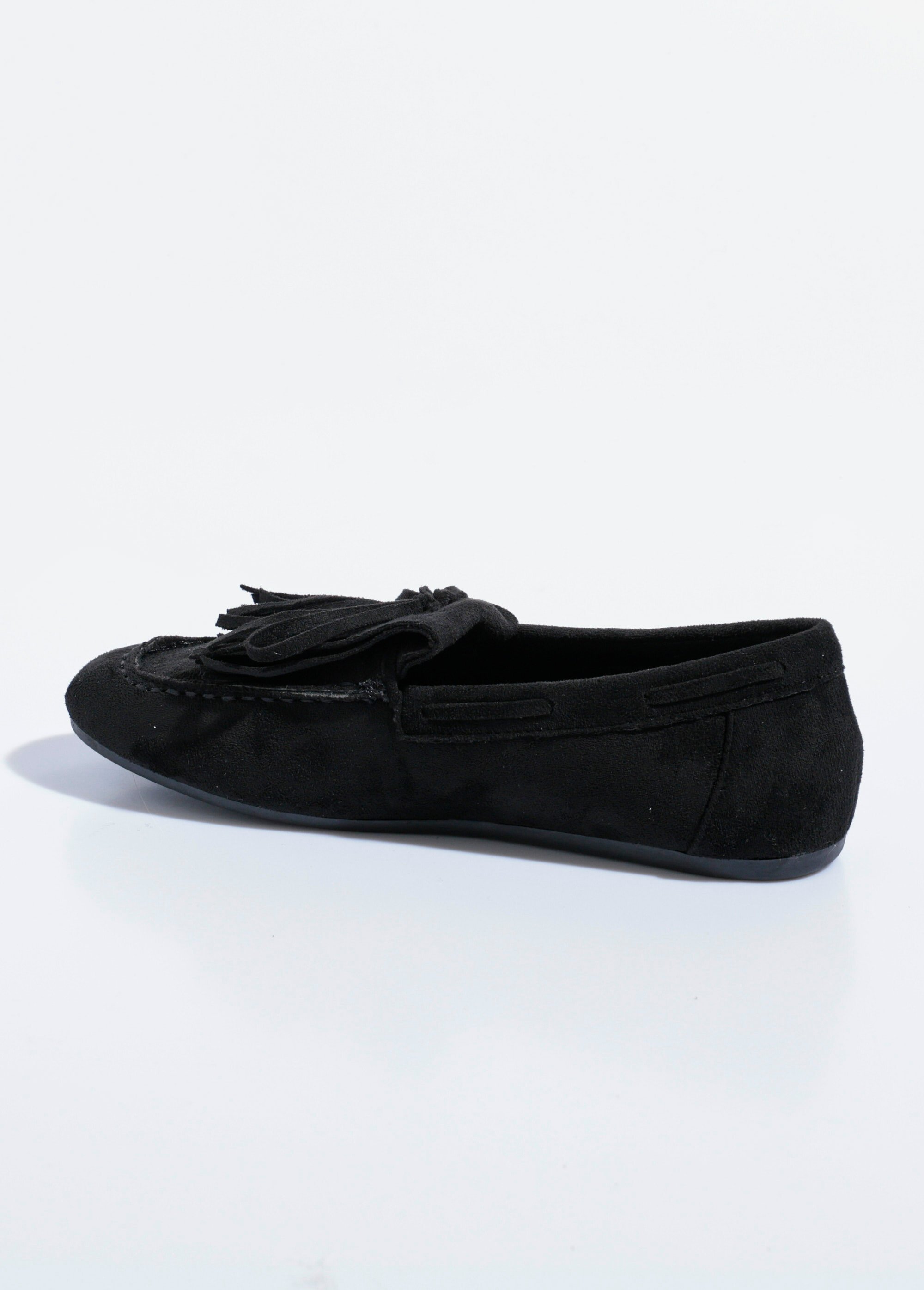 Mocassins à franges en suédine semelle plate Femme Noir QUIZ9722 DO1