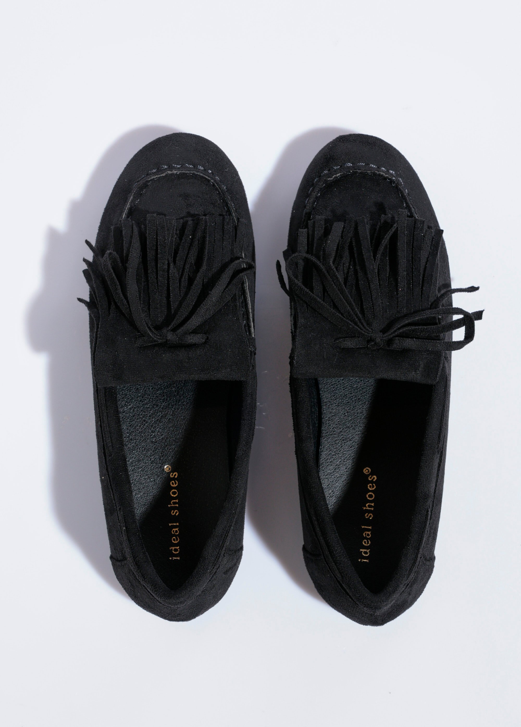 Mocassins à franges en suédine semelle plate Femme Noir QUIZ9722 OV1
