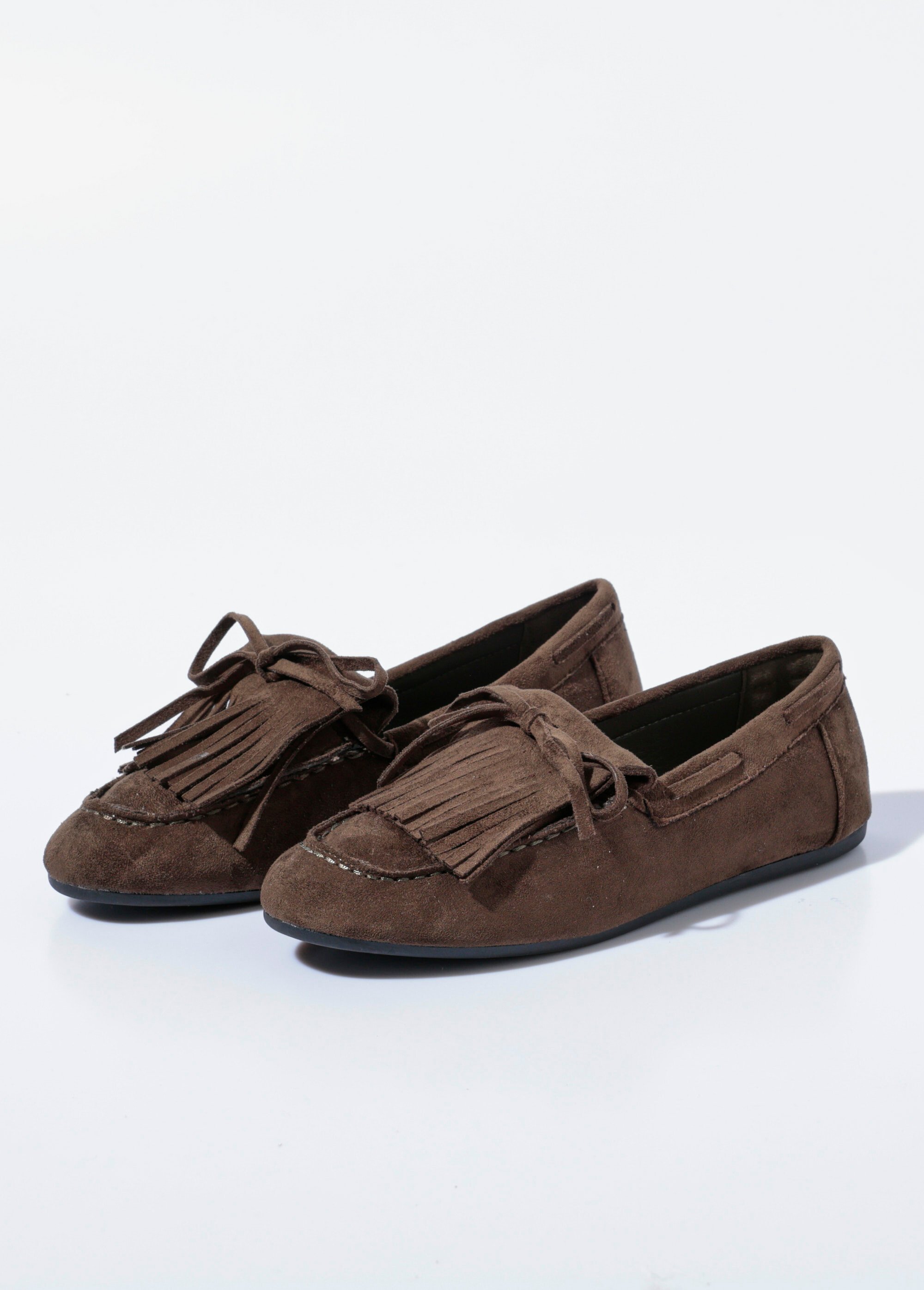 Mocassins à franges en suédine semelle plate Femme Vert QUIZ9722 DE1