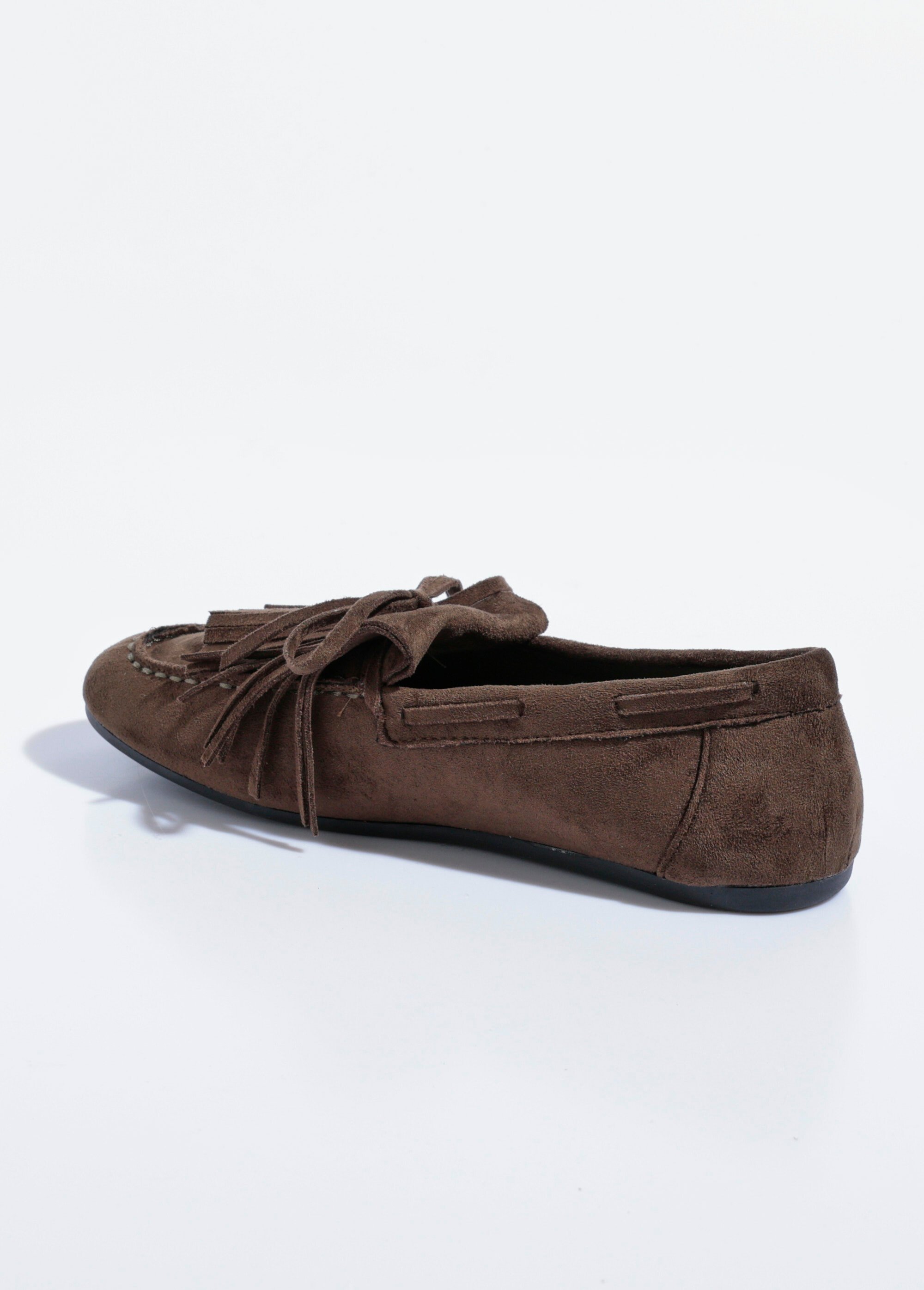 Mocassins à franges en suédine semelle plate Femme Vert QUIZ9722 DO1