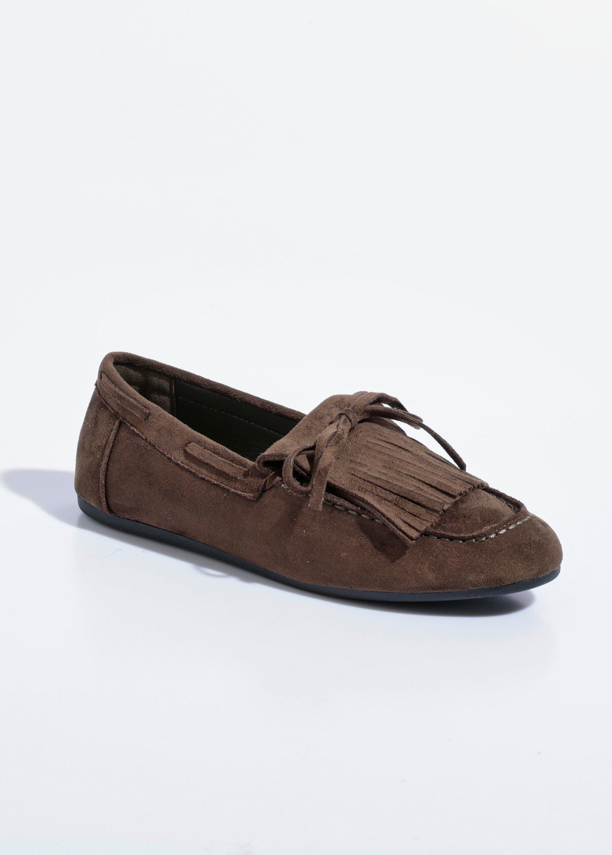 Mocassins à franges en suédine semelle plate Femme Vert QUIZ9722 FA1