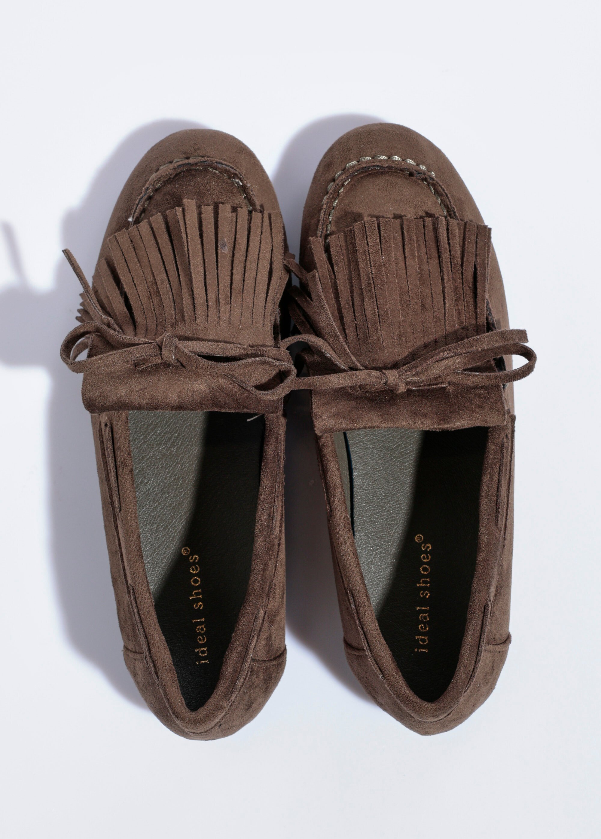Mocassins à franges en suédine semelle plate Femme Vert QUIZ9722 OV1