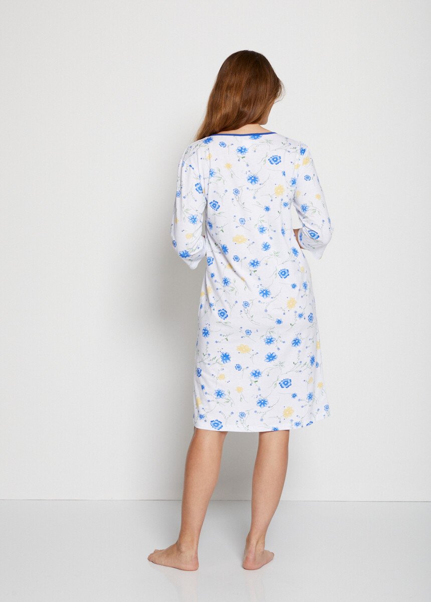 Chemise de nuit coton fleuri manches 3/4