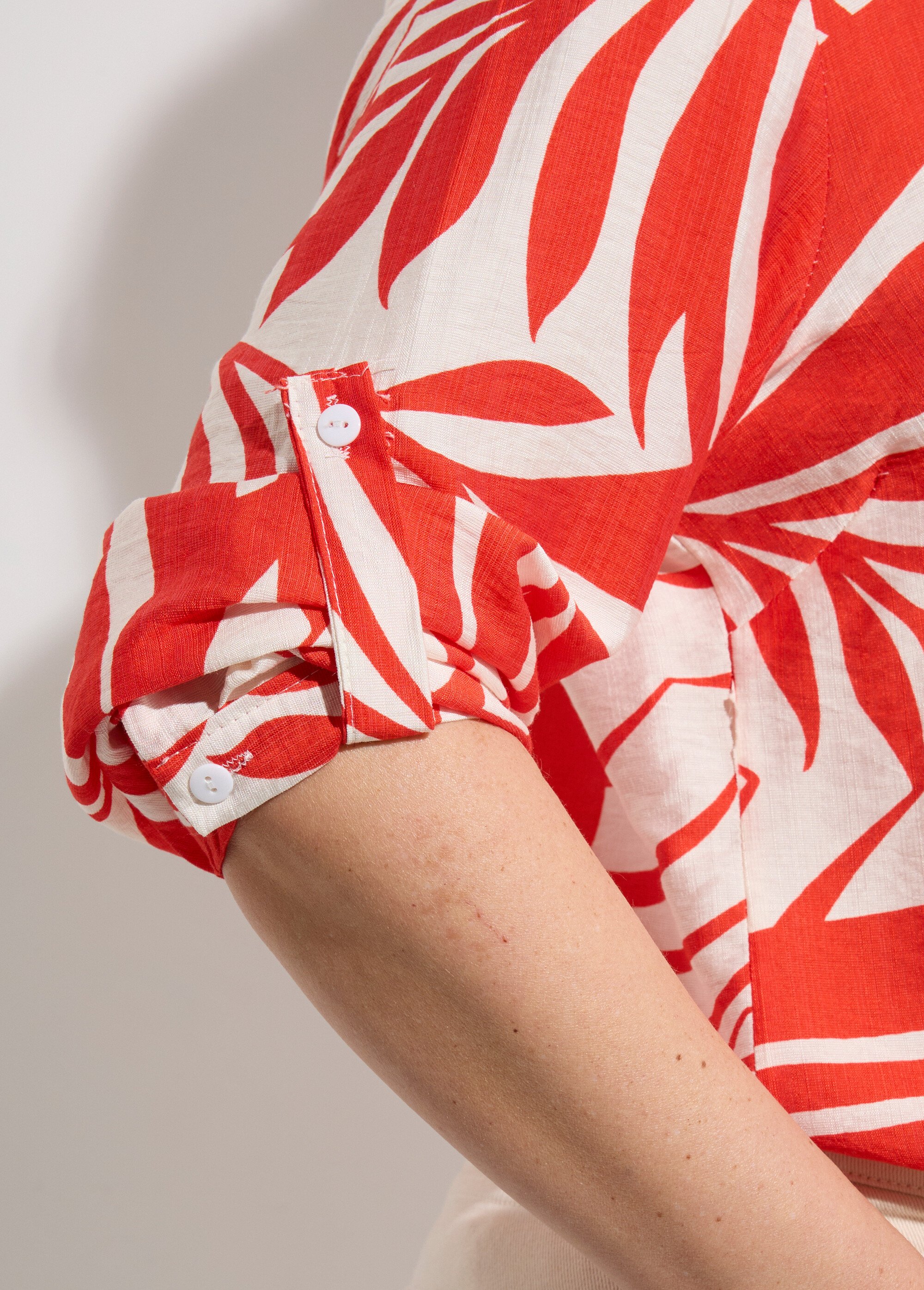 Tunique motif feuillage manches longues Femme Grande Taille Rouge CHY-F617 DE2