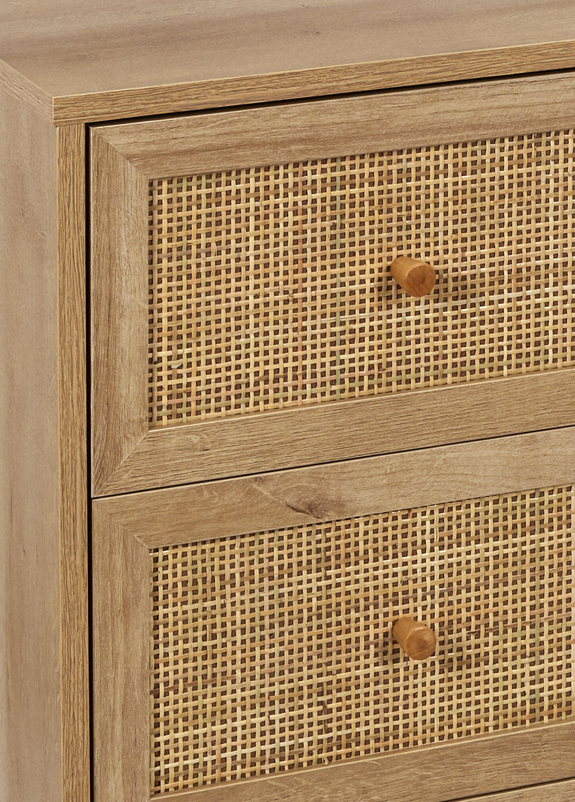 Commode 3 tiroirs, en bois et cannage MARRON CMP-HD7455 DE2