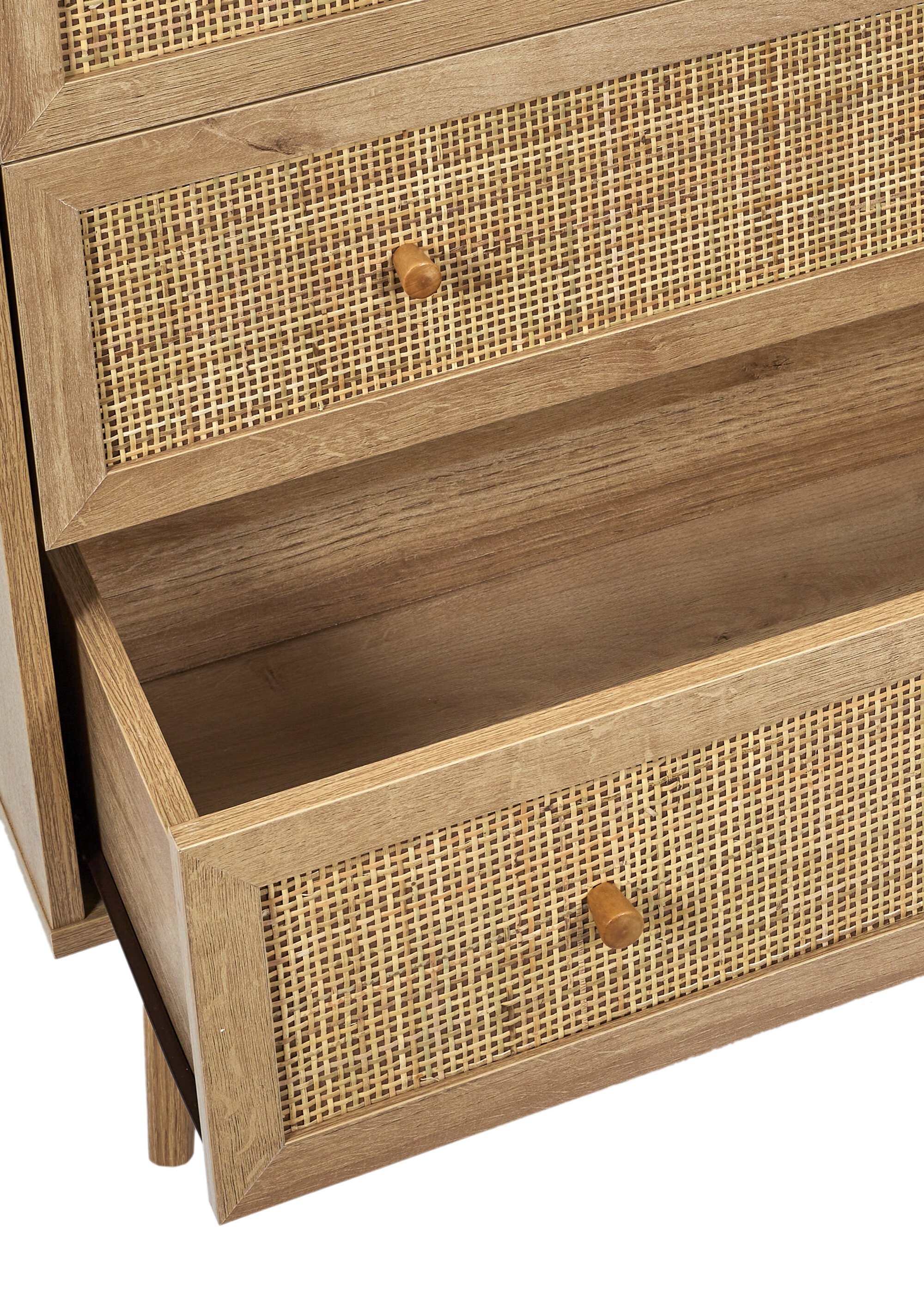 Commode 3 tiroirs, en bois et cannage MARRON CMP-HD7455 DE3