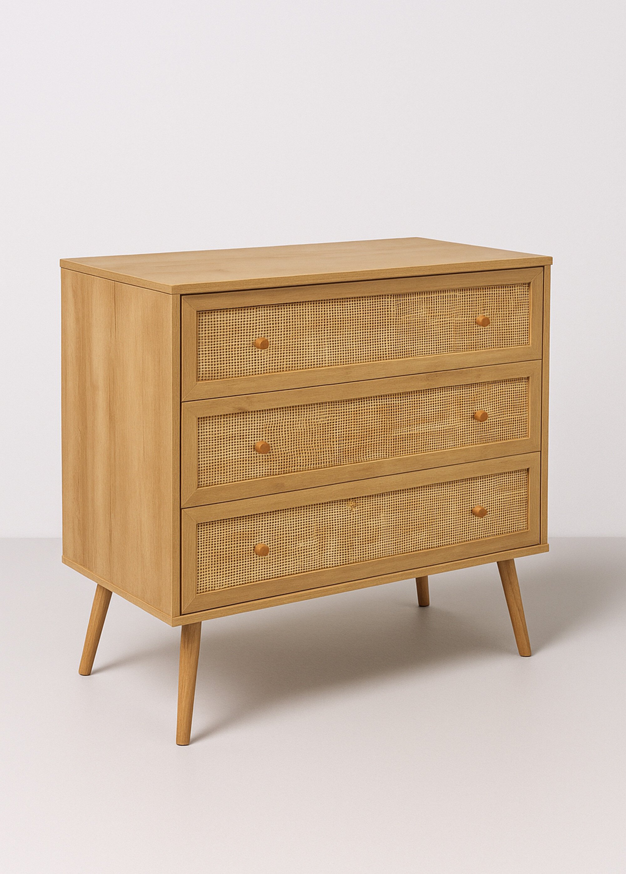 Commode 3 tiroirs, en bois et cannage MARRON CMP-HD7455 FA1