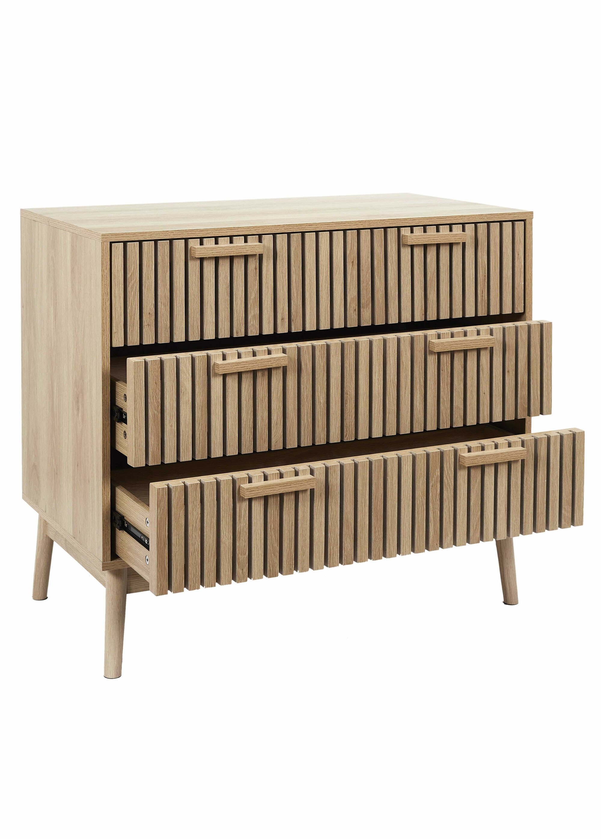 Commode 3 tiroirs en bois effet claustra MARRON CMP-HD0087 DE2