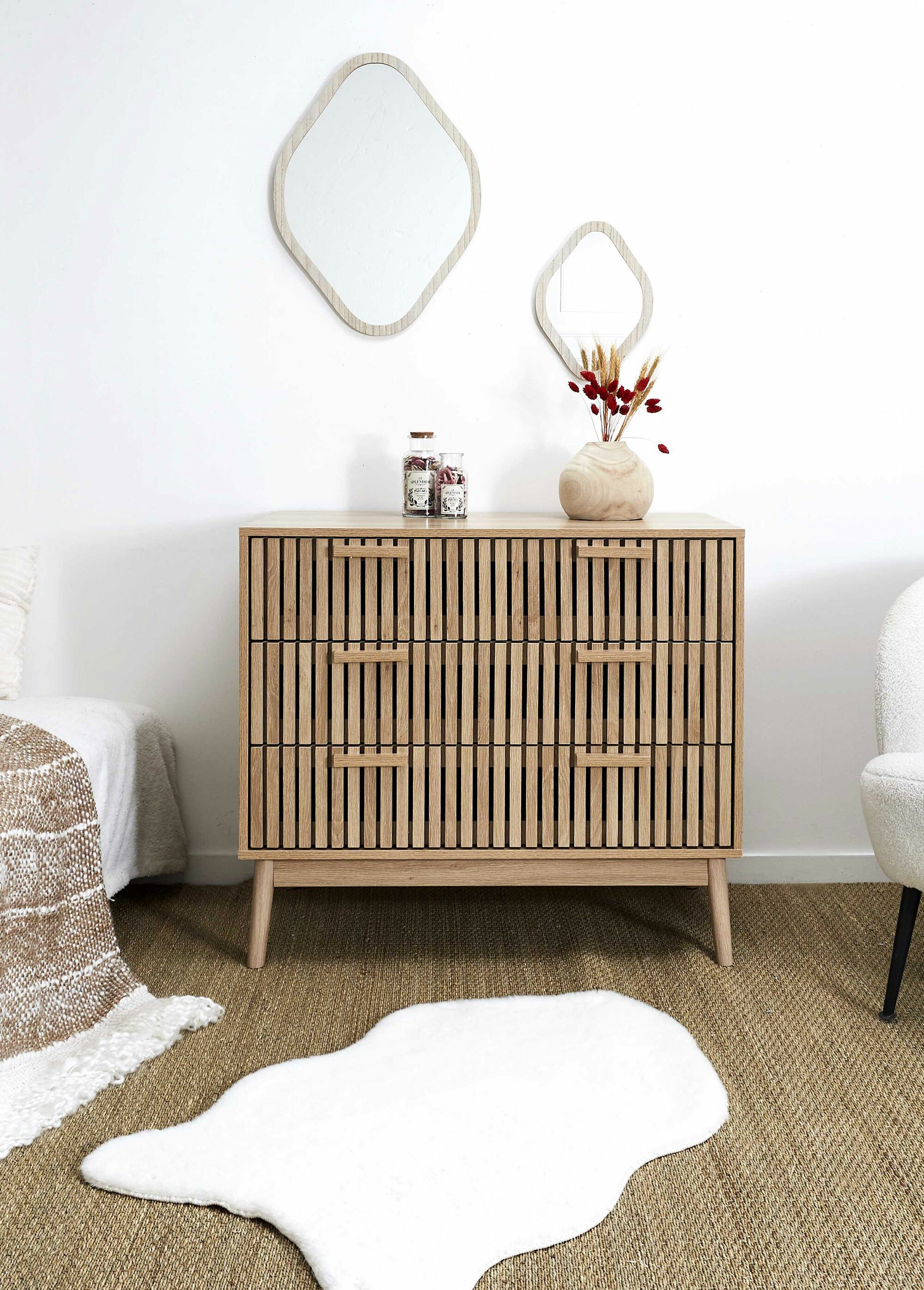 Commode 3 tiroirs en bois effet claustra MARRON CMP-HD0087 SI2