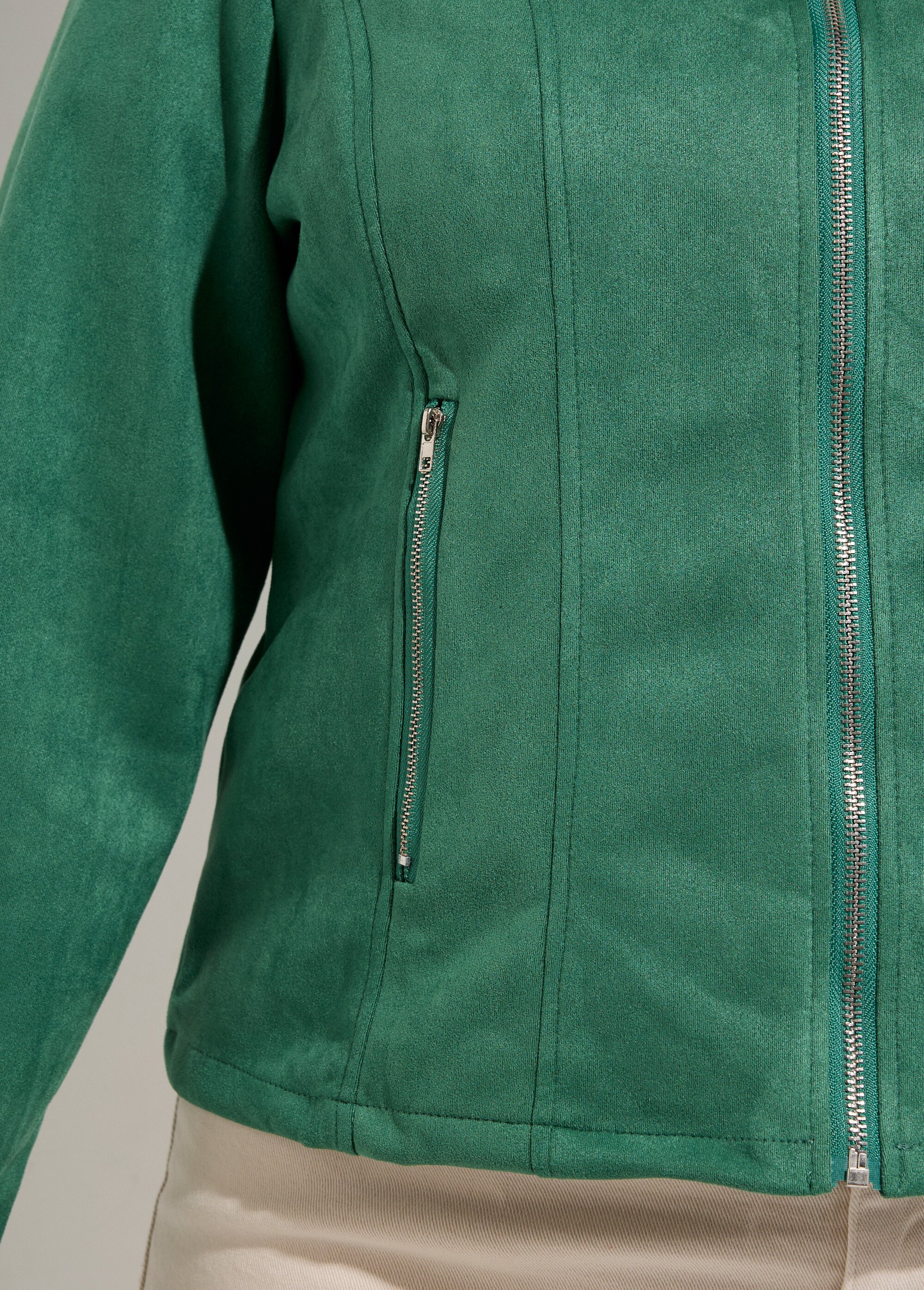 Veste courte suédine style perfecto Femme Grande Taille Vert CH-H009 DE2