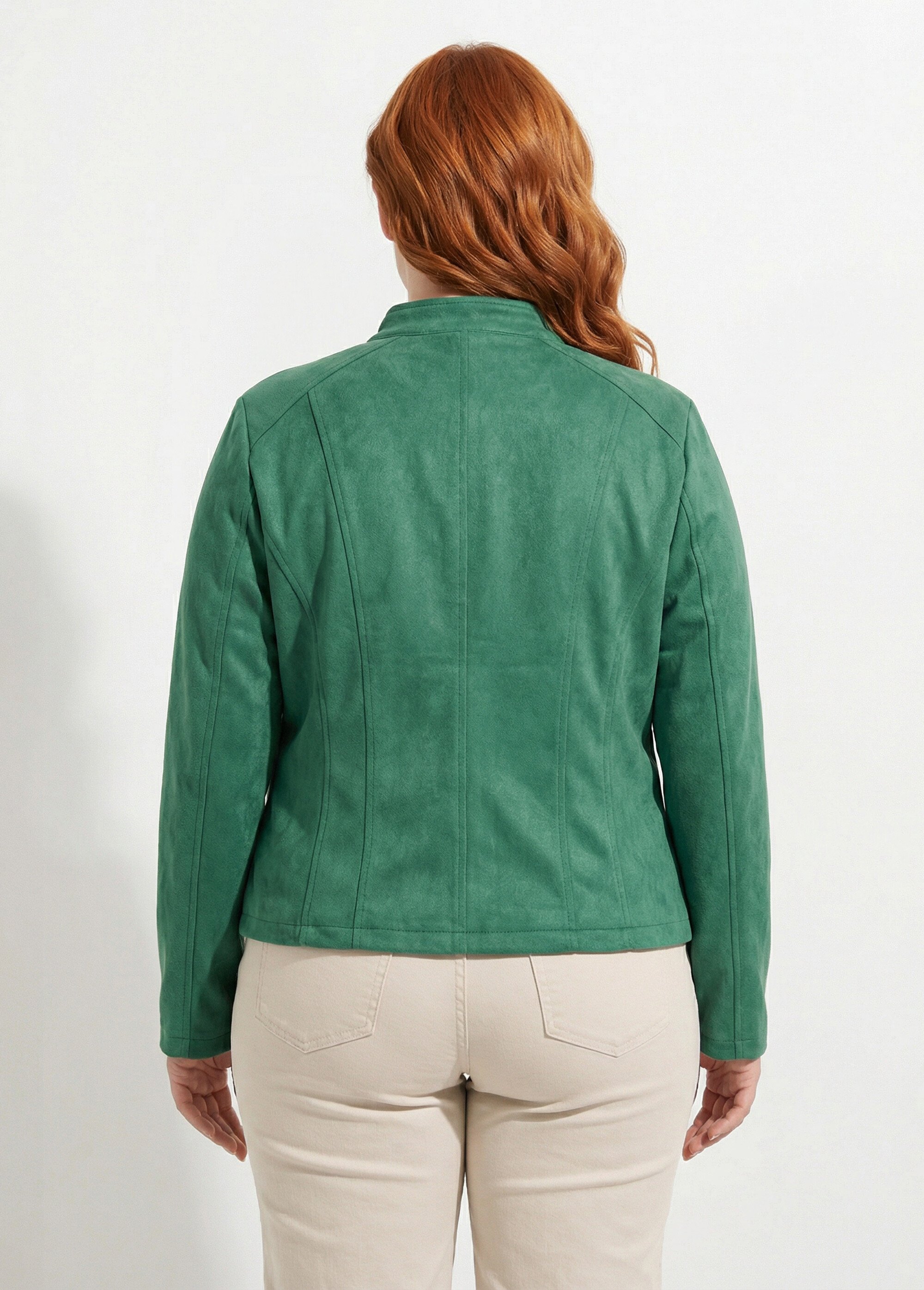 Veste courte suédine style perfecto Femme Grande Taille Vert CH-H009 DO1
