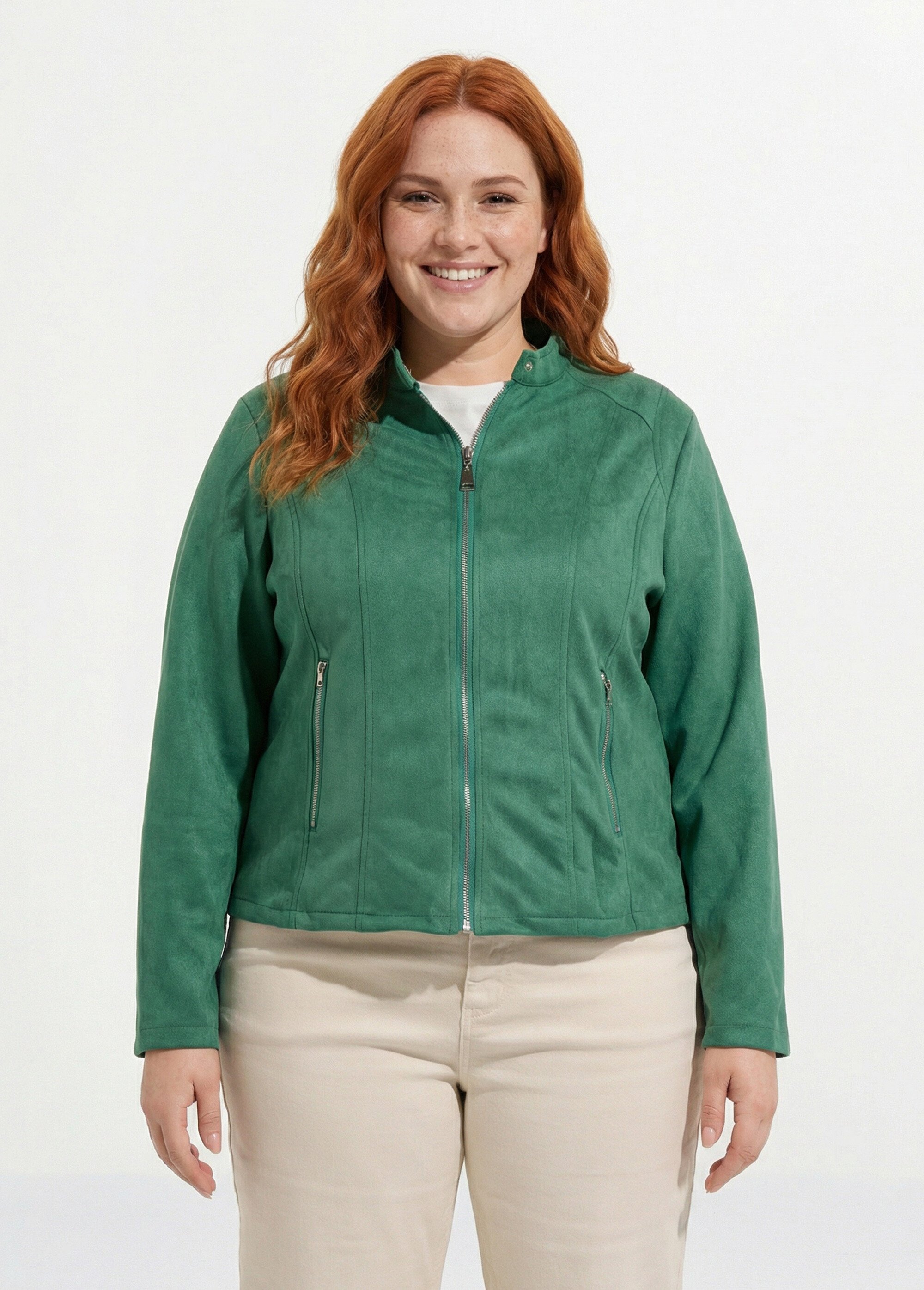 Veste courte suédine style perfecto Femme Grande Taille Vert CH-H009 FA1