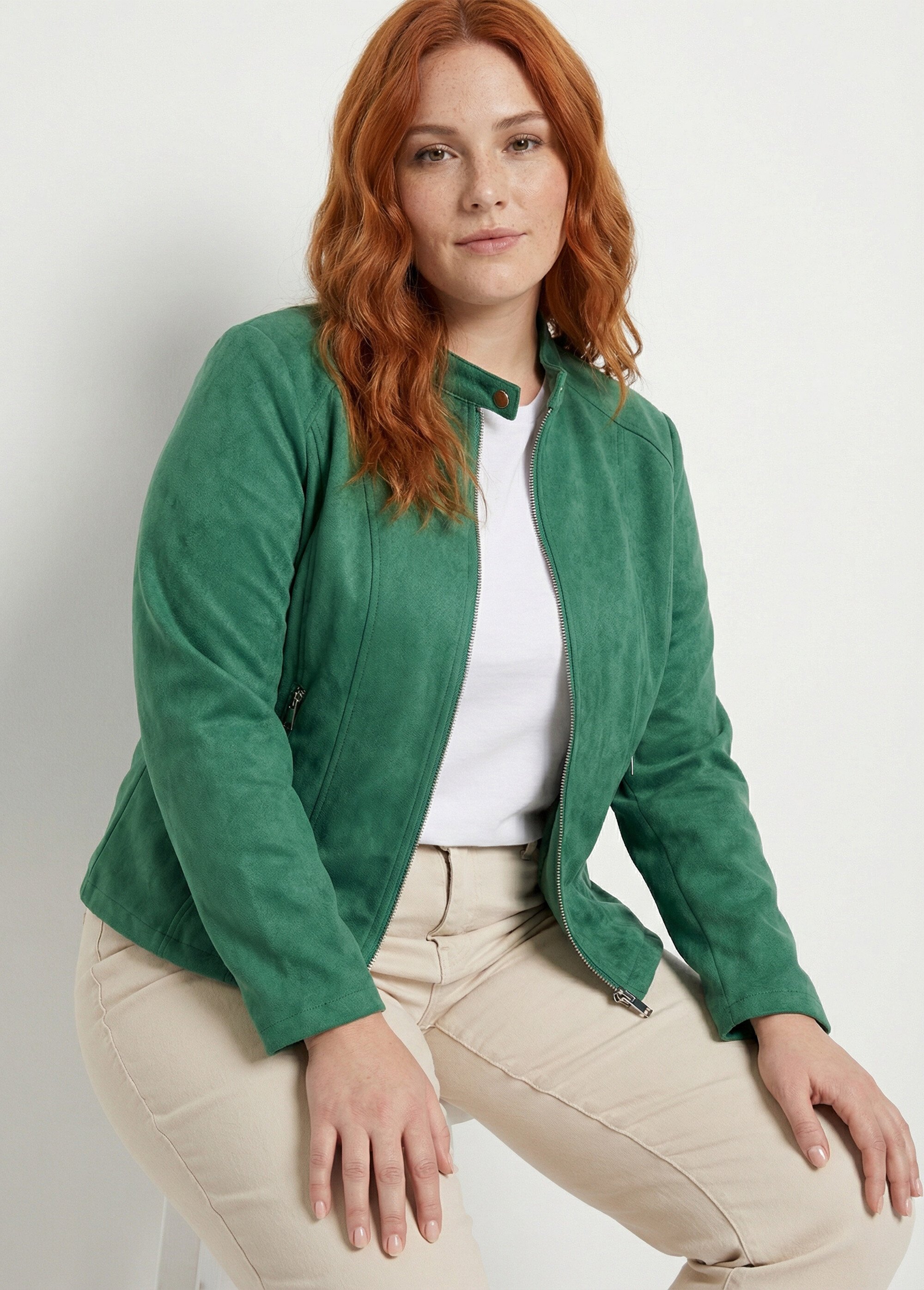 Veste courte suédine style perfecto Femme Grande Taille Vert CH-H009 MV1