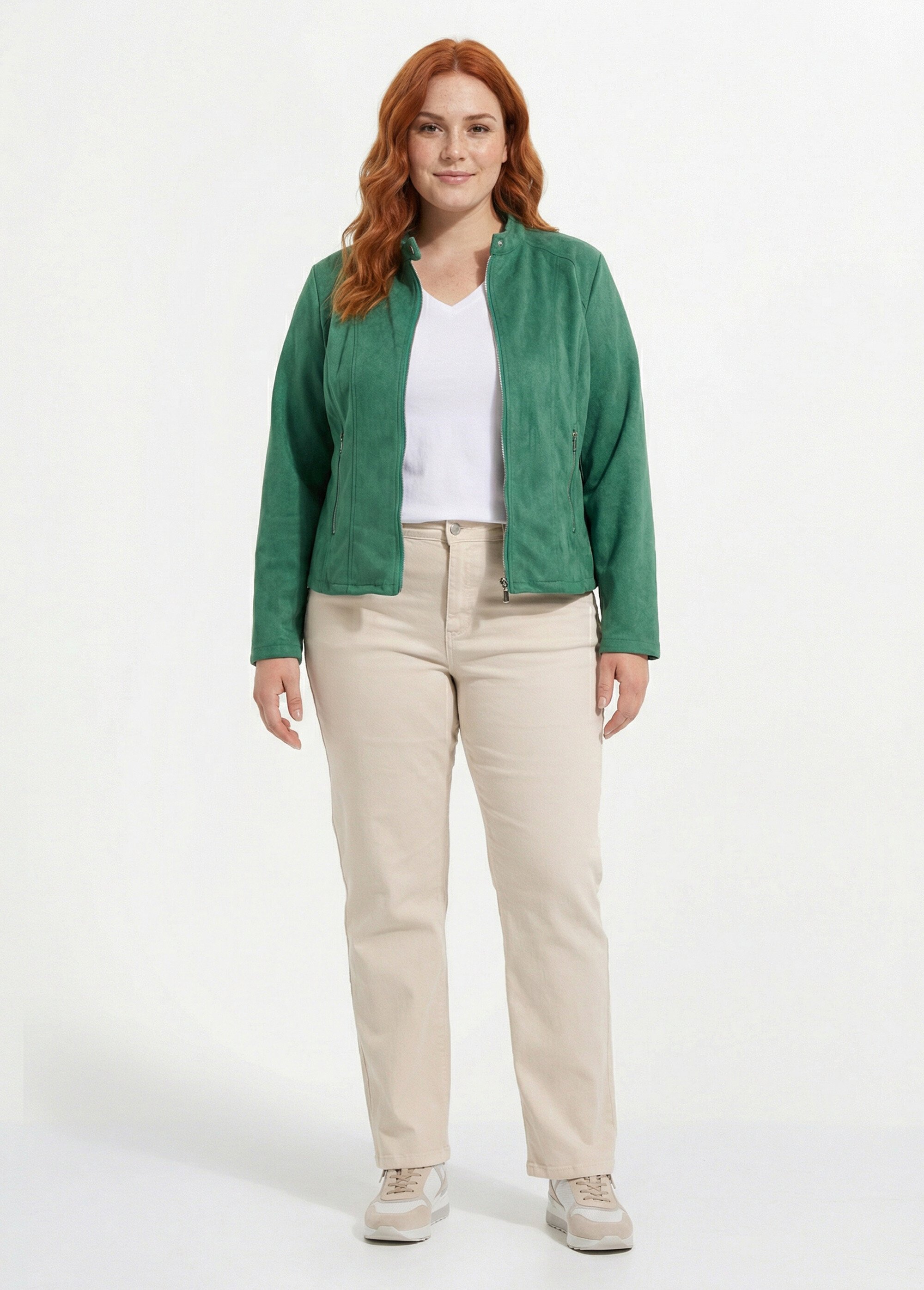 Veste courte suédine style perfecto Femme Grande Taille Vert CH-H009 SF1