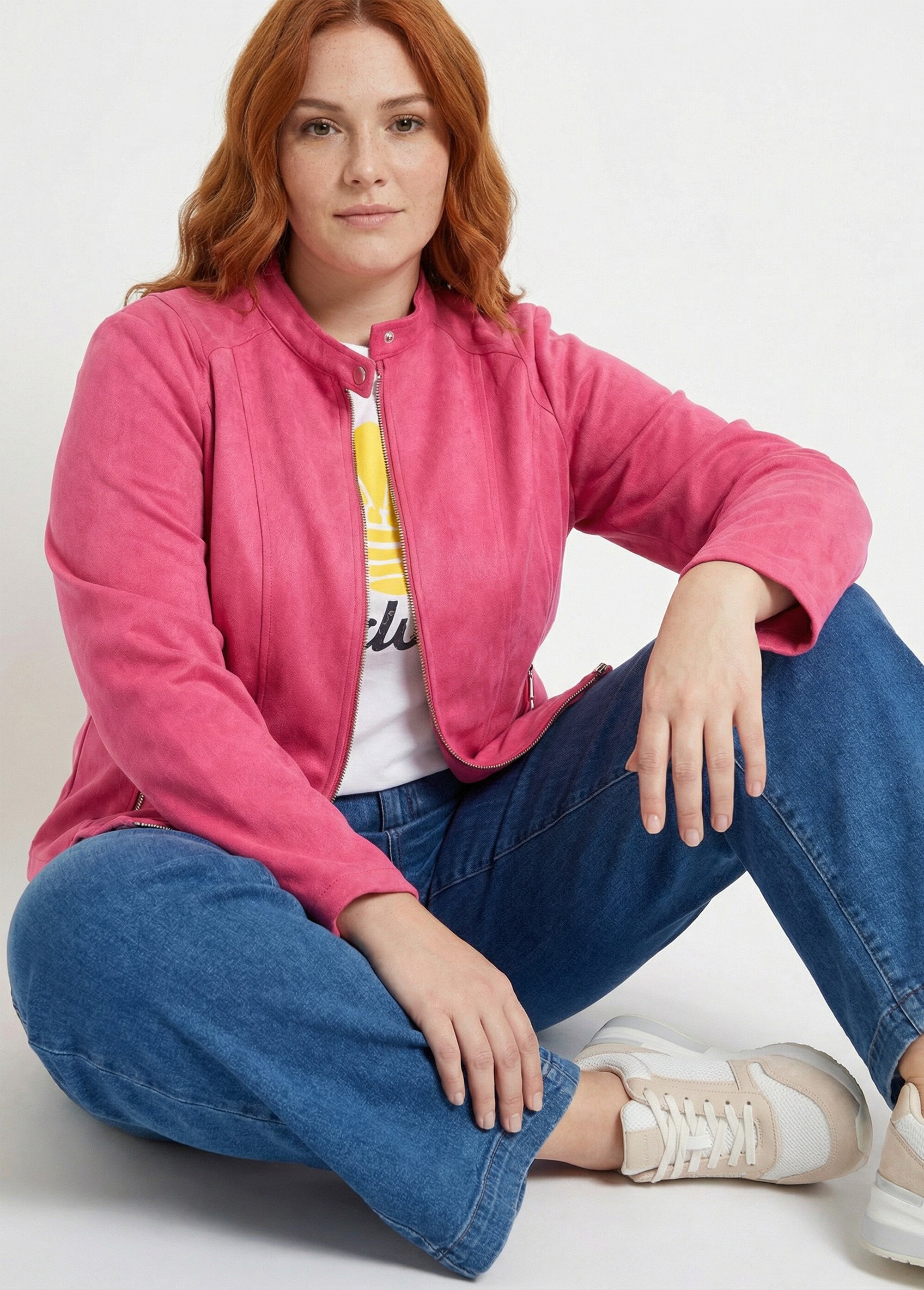 Veste courte suédine style perfecto Femme Grande Taille Rose CH-H009 MV1