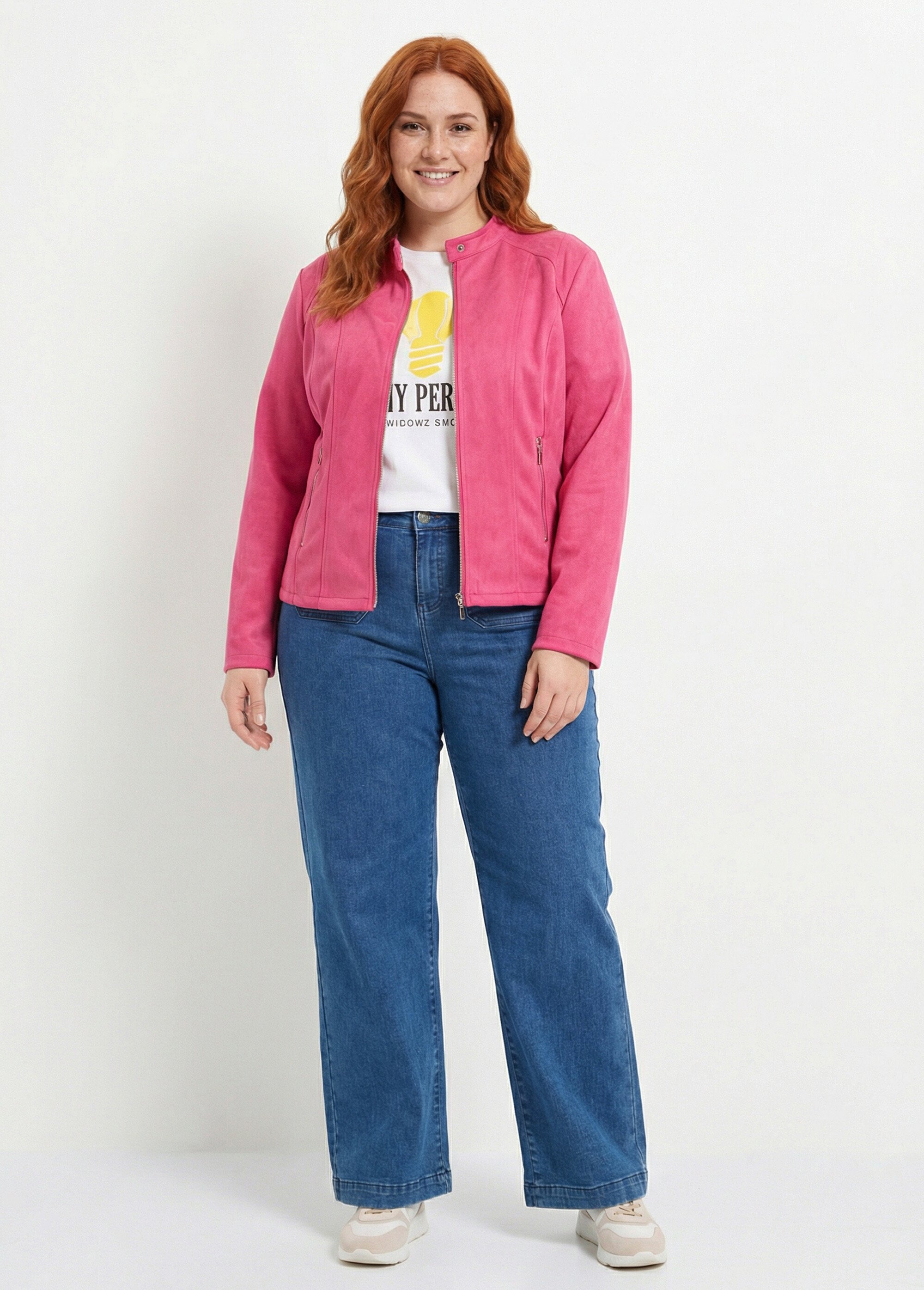 Veste courte suédine style perfecto Femme Grande Taille Rose CH-H009 SF1