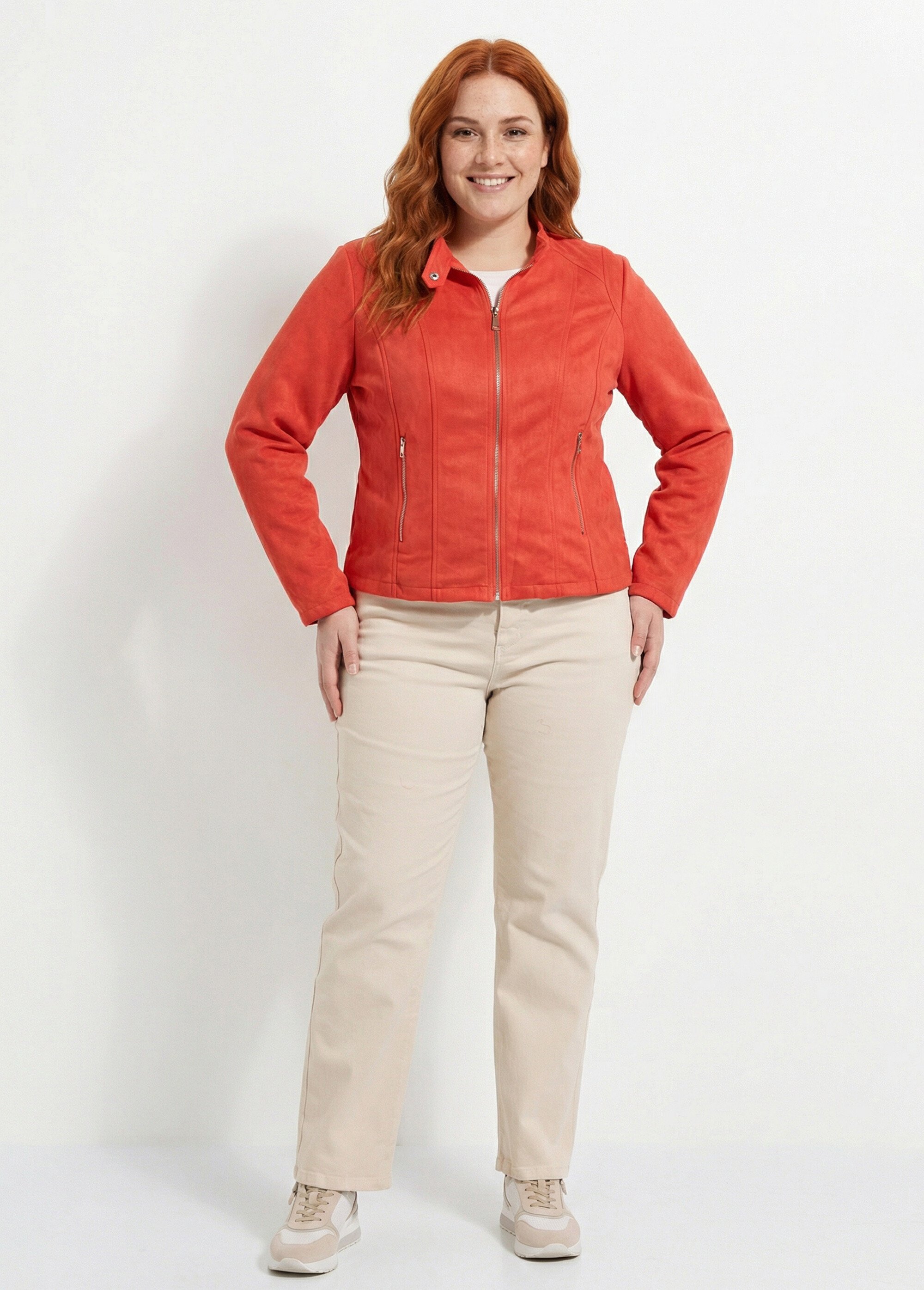 Veste courte suédine style perfecto Femme Grande Taille Orange CH-H009 SF1