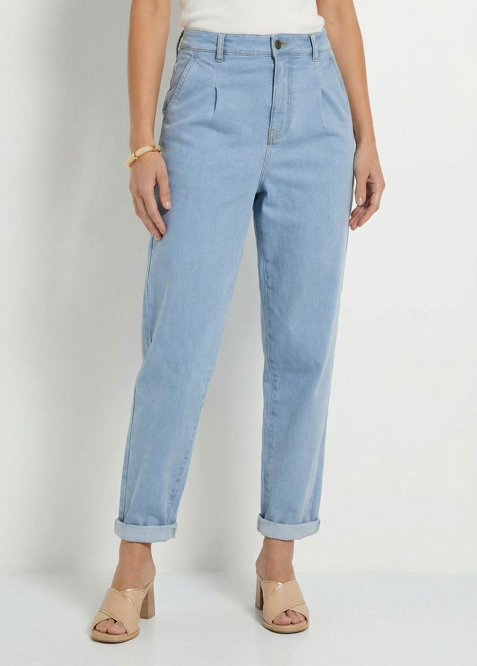 Jean couleur coupe carotte taille haute stretch Femme Bleu NODILE FA1