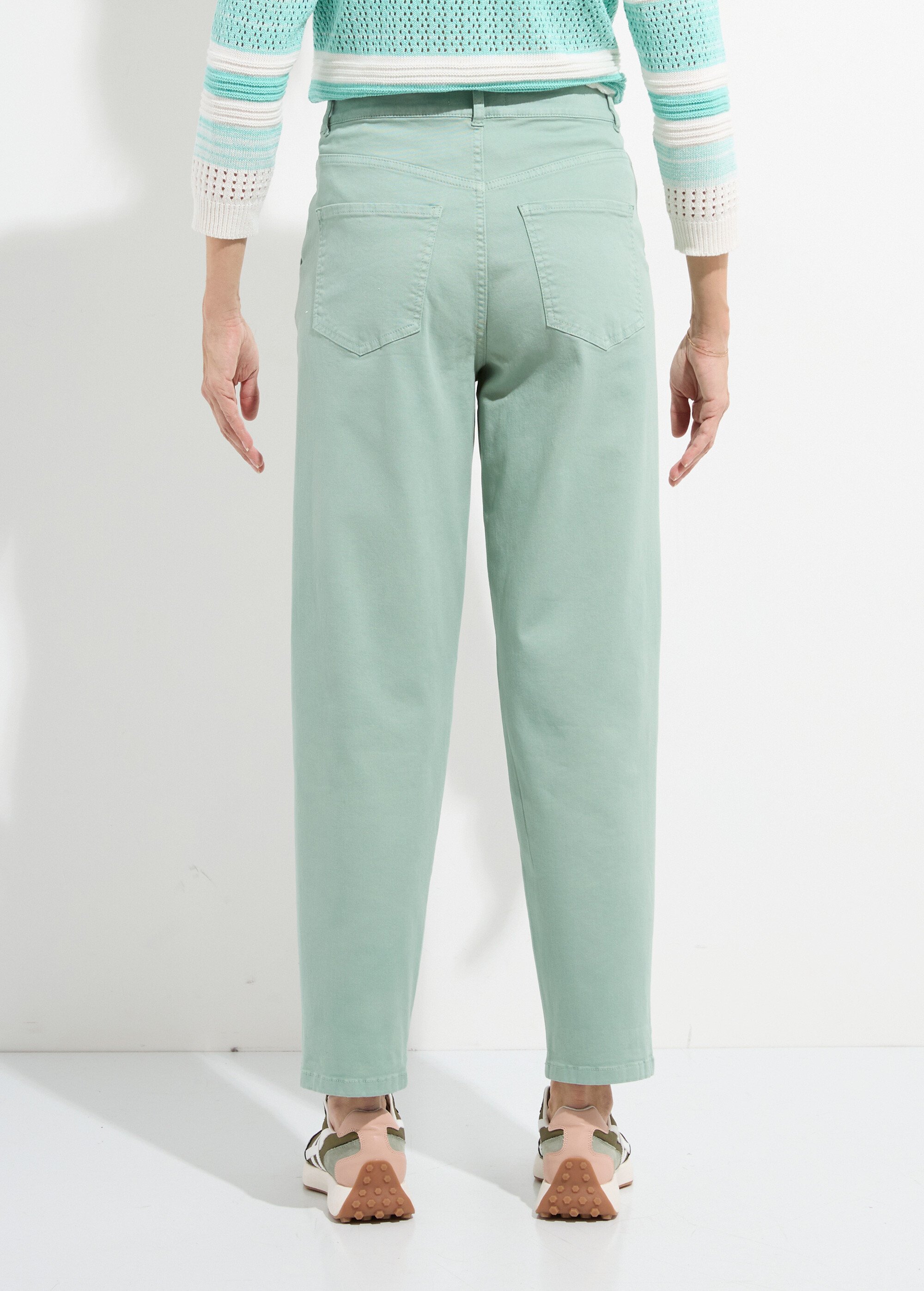 Jean couleur coupe carotte taille haute stretch Femme VERT KAKI NODILE DO1