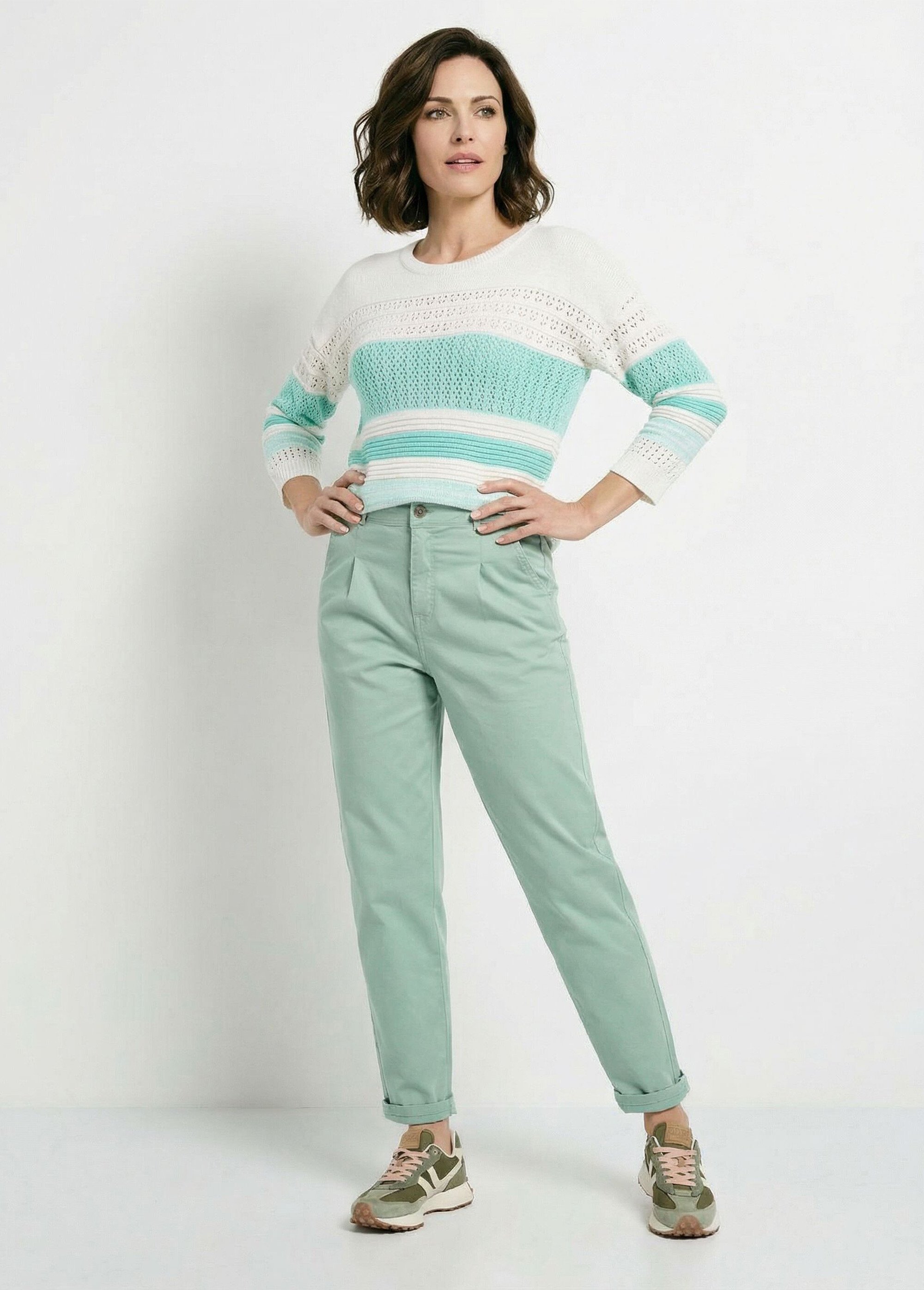 Jean couleur coupe carotte taille haute stretch Femme VERT KAKI NODILE MV1