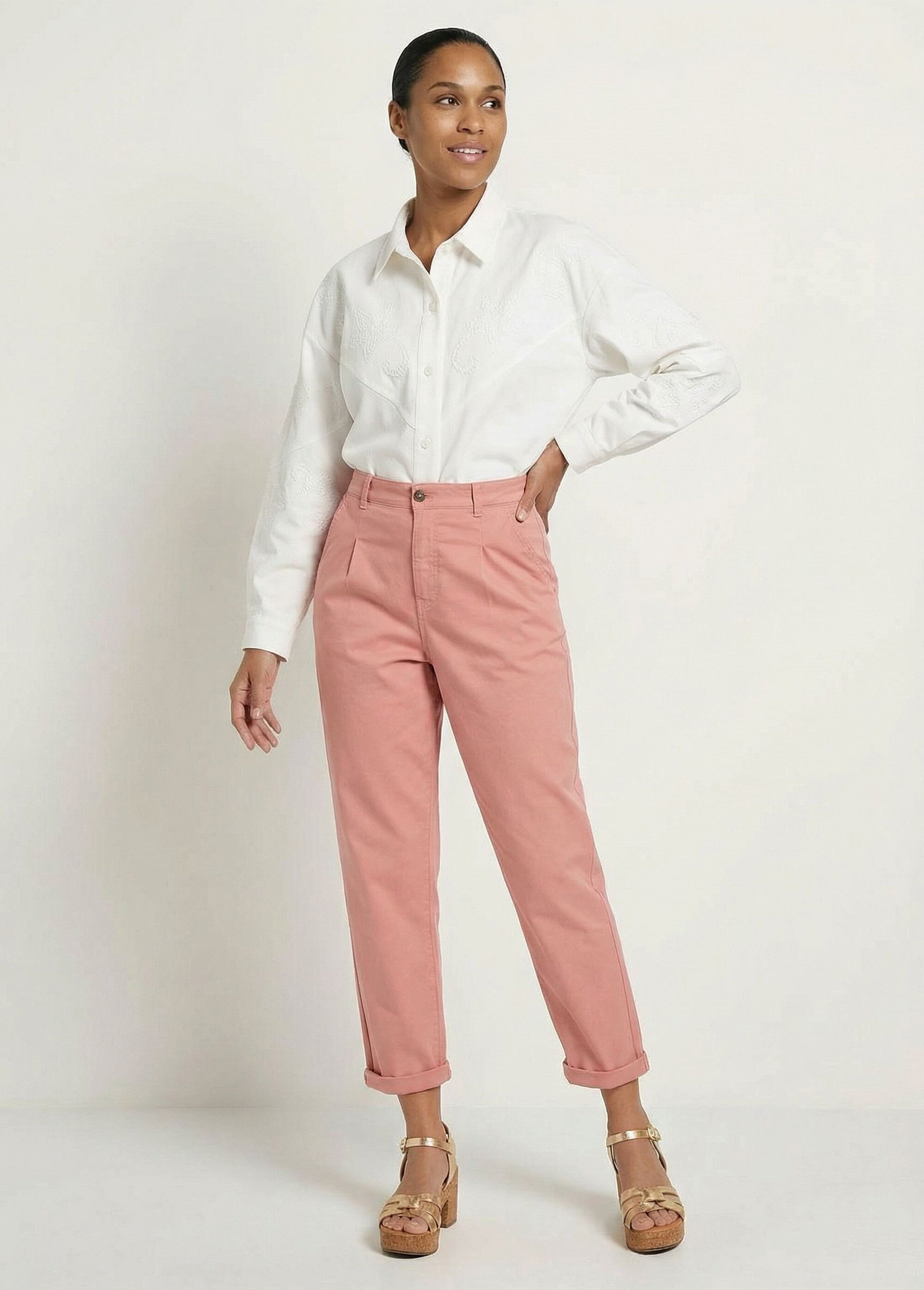 Jean couleur coupe carotte taille haute stretch Femme TERRACOTA NODILE MV1