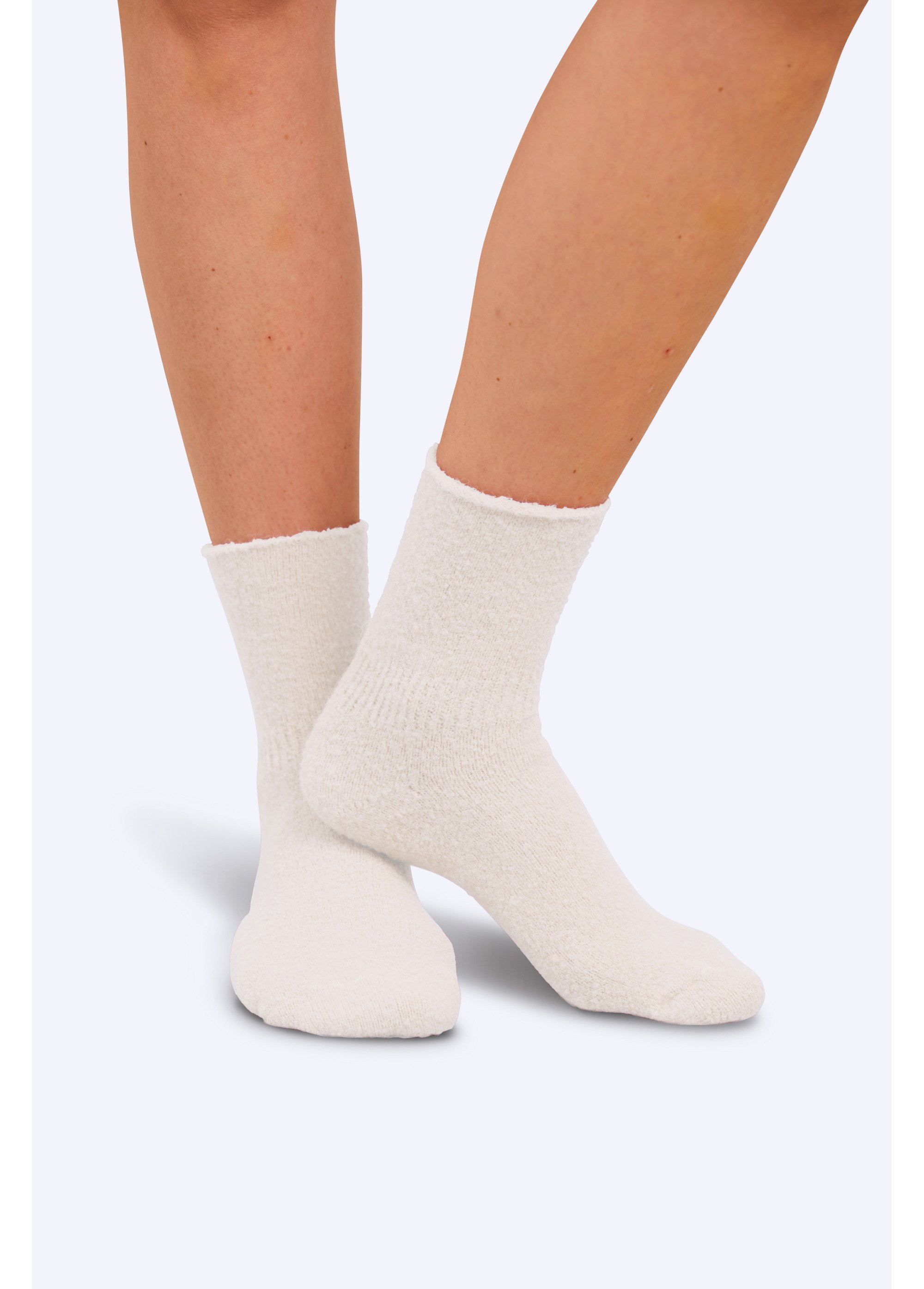 Lot de 2 paires de chaussons-chaussettes Femme Blanc BAMBOU FA1