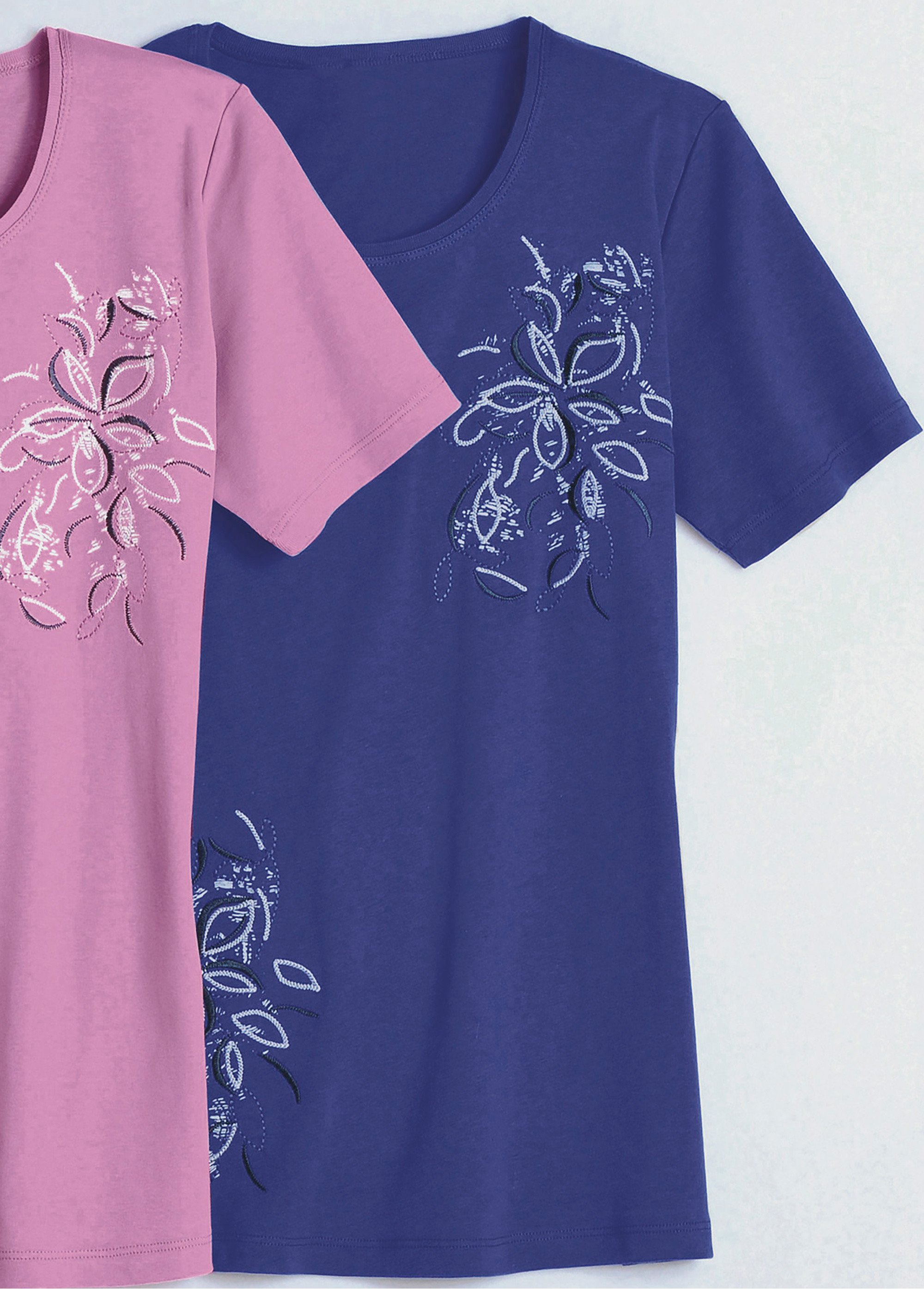 T-shirt long broderie placée fleurs