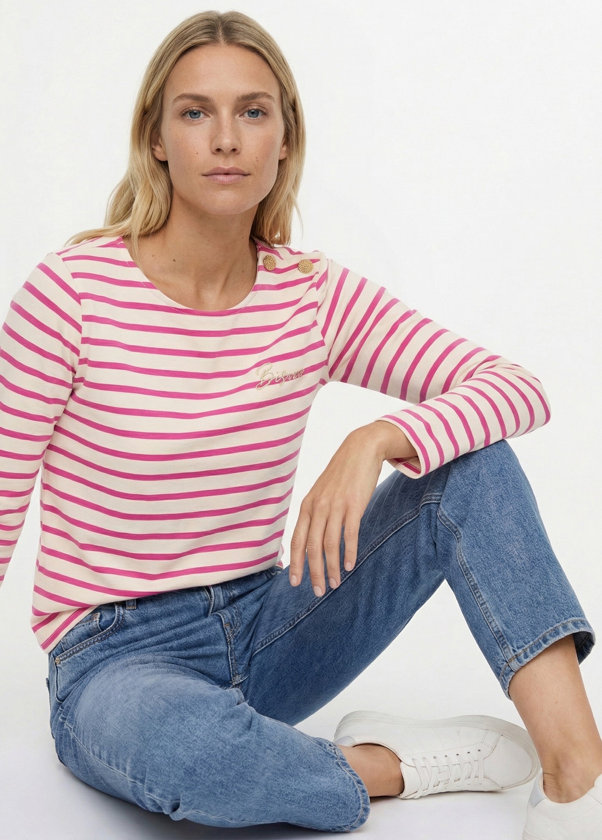 Marinière rayée manches longues, Bisou Femme Rose JB-B6250 MV1