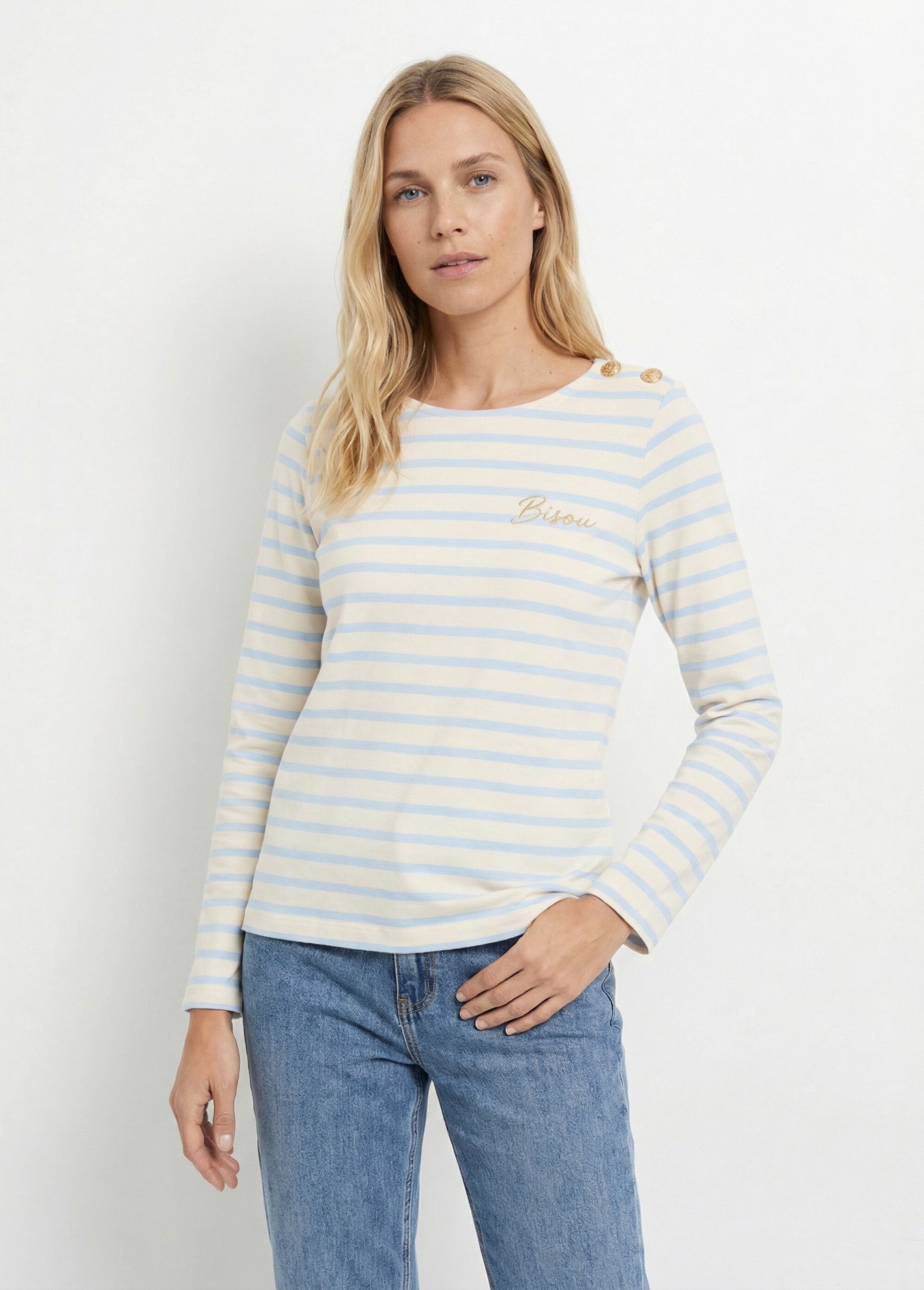 Marinière rayée manches longues, Bisou Femme Bleu JB-B6250 FA1