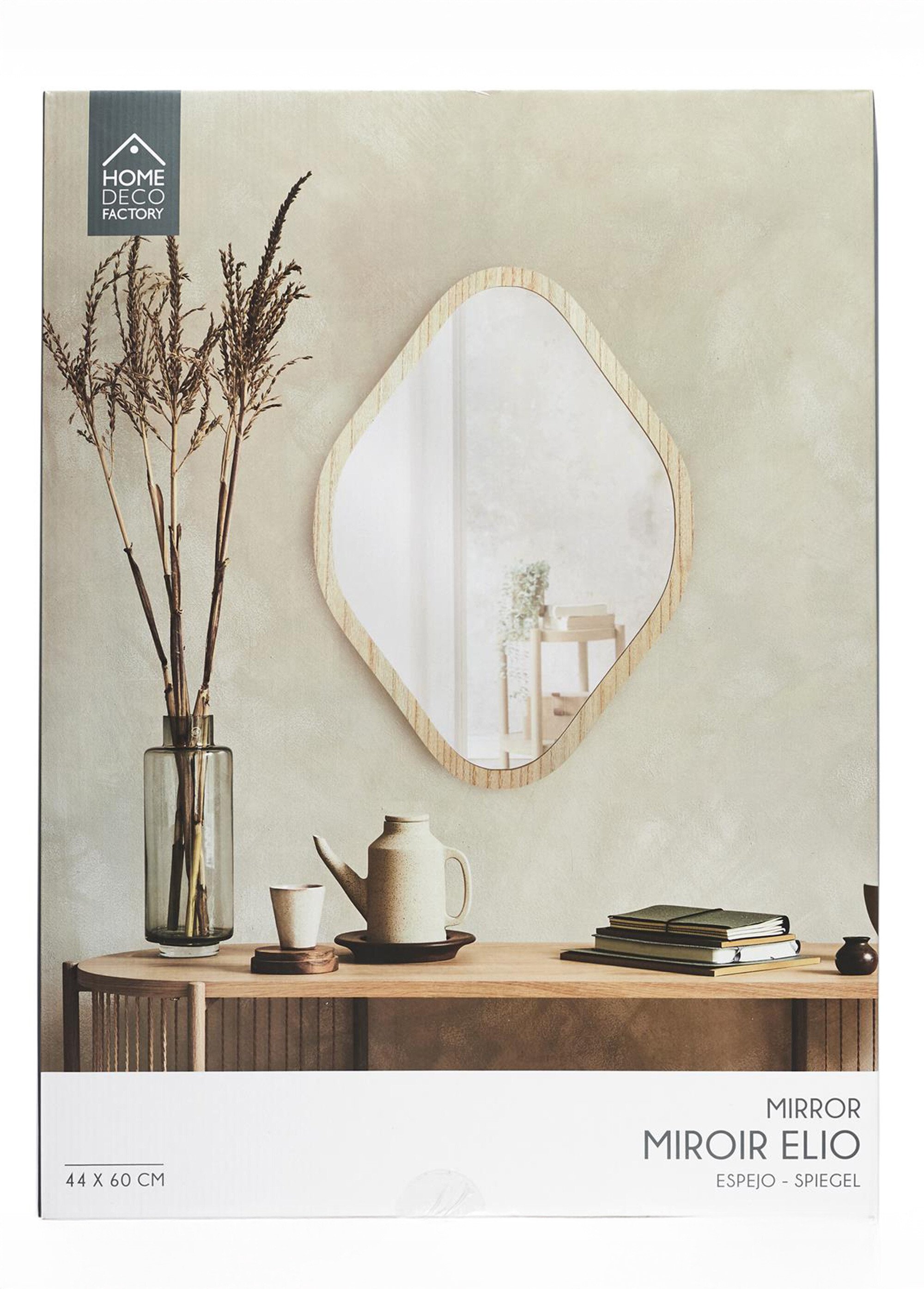 Miroir losange avec contour bois brut
