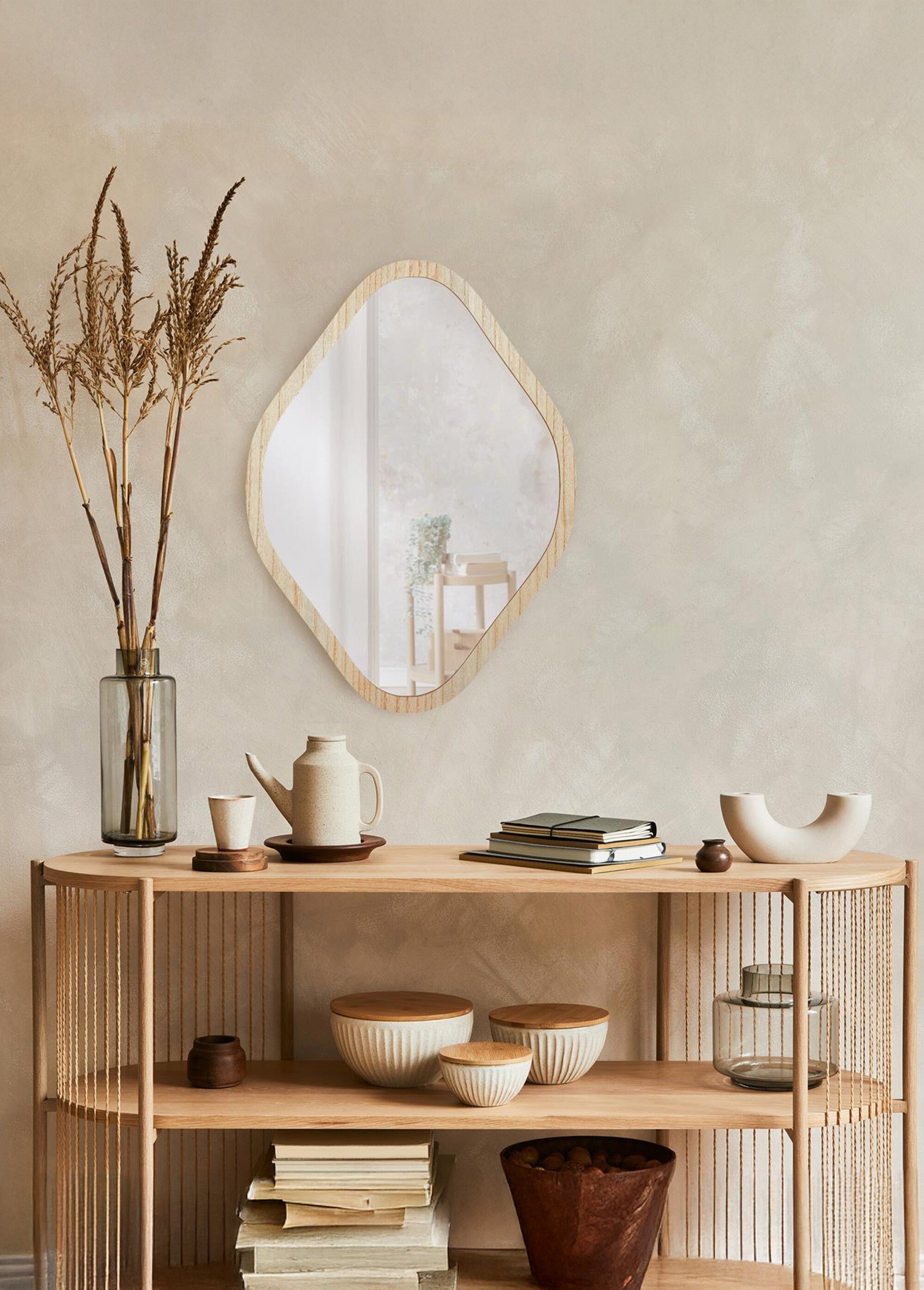 Miroir losange avec contour bois brut Beige CMP-HD0115 SI1