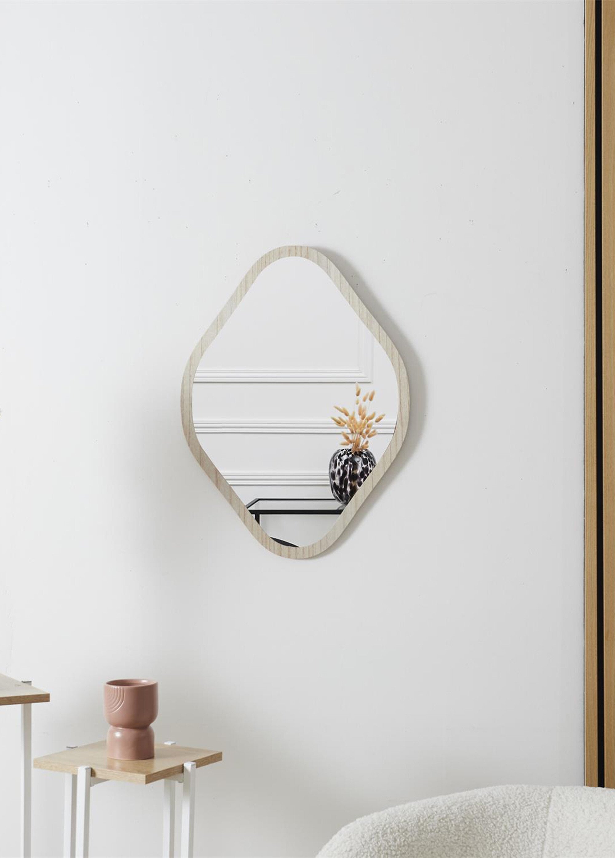 Miroir losange avec contour bois brut Beige CMP-HD0115 SI2