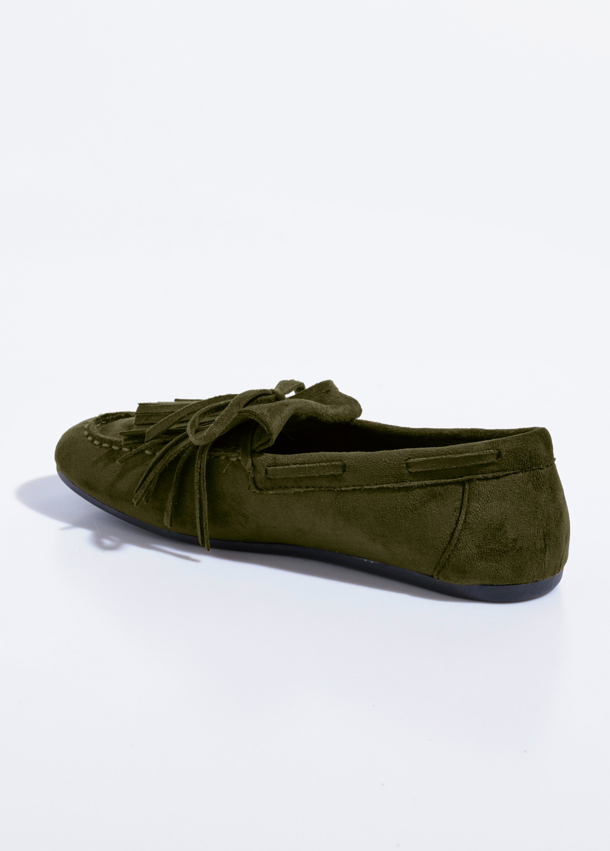 Mocassins à franges en suédine semelle plate Femme Vert QUIZ9722 DO1