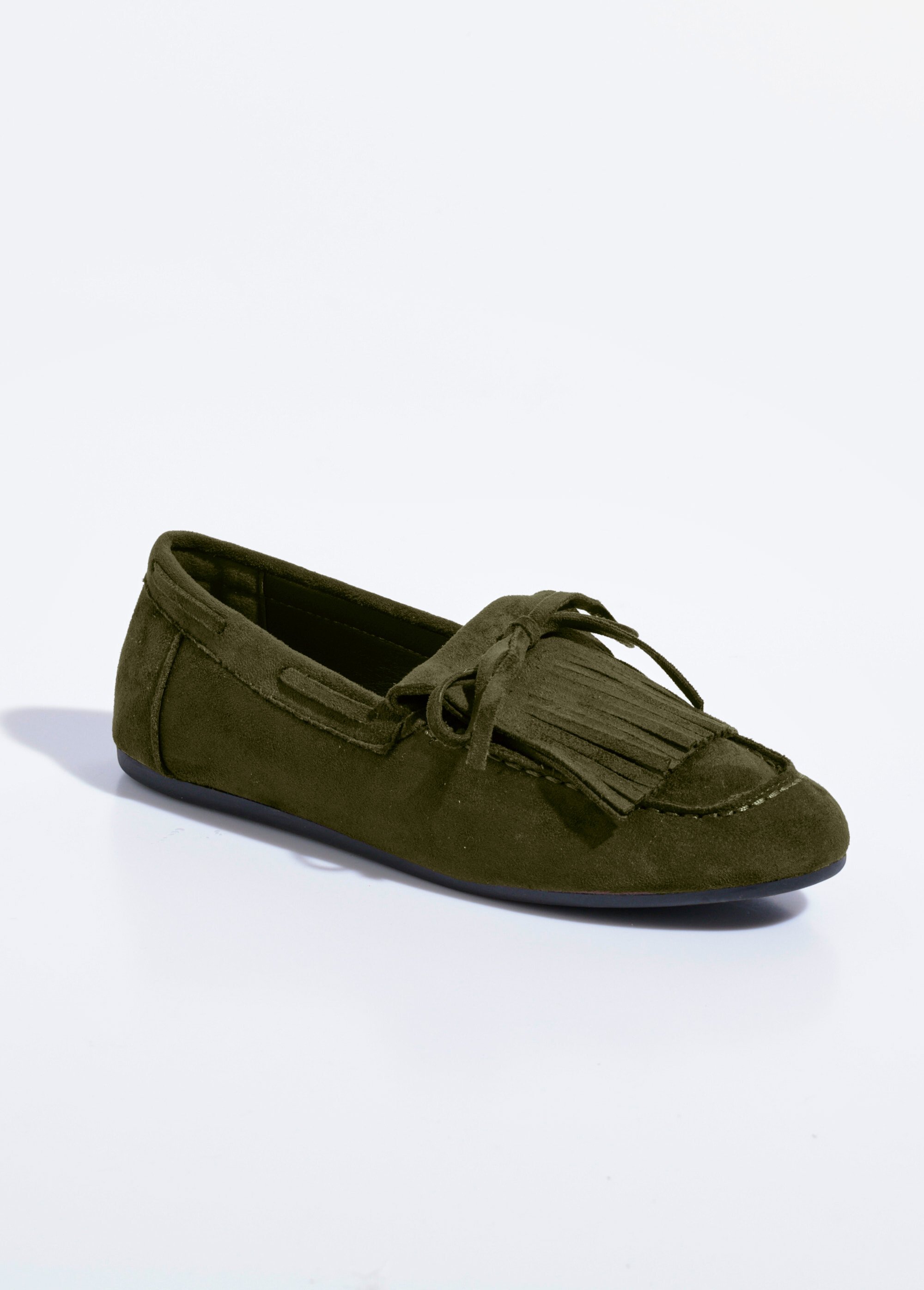 Mocassins à franges en suédine semelle plate Femme Vert QUIZ9722 FA1