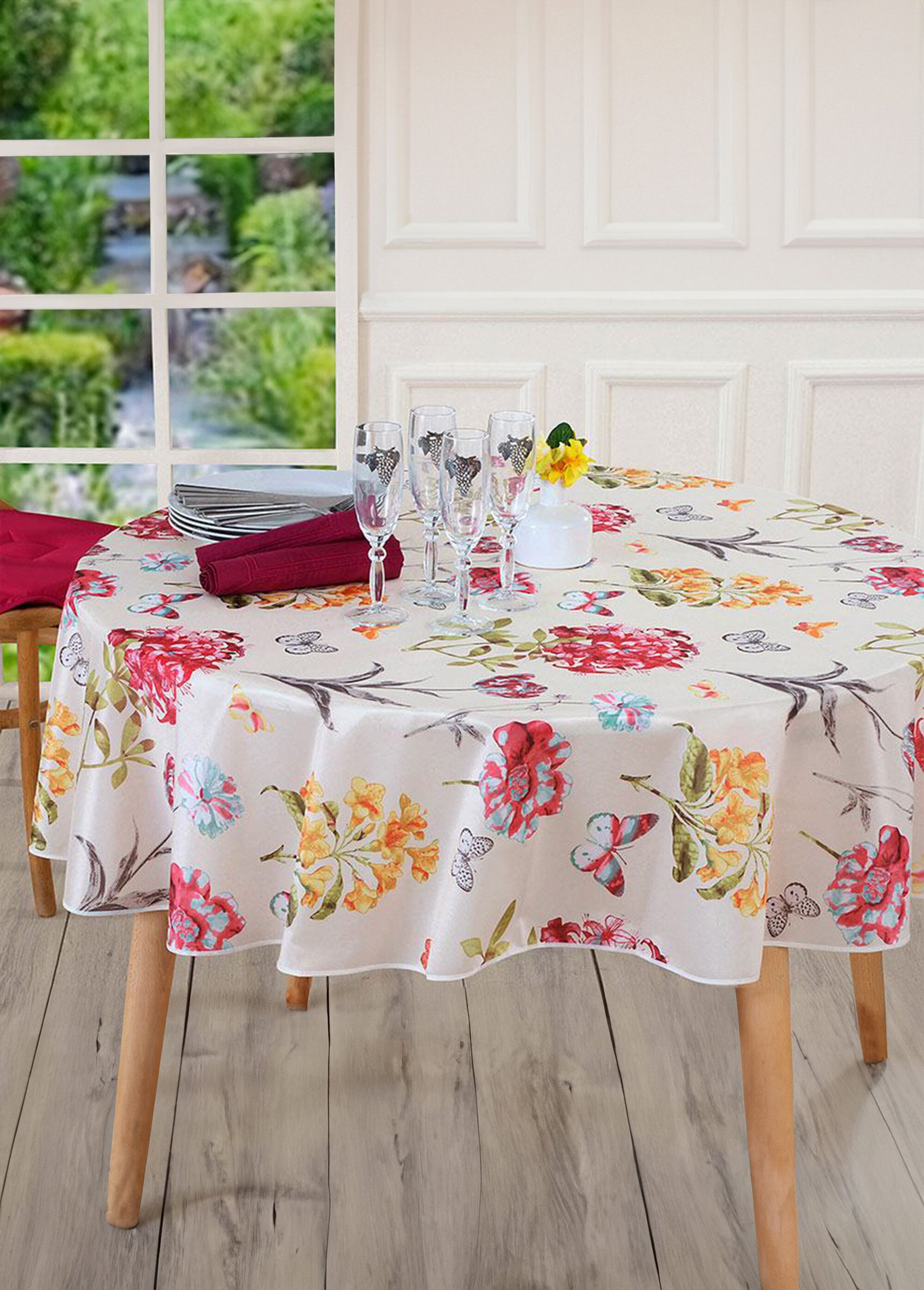Nappe fleurie tomber souple Rouge REINE DE1
