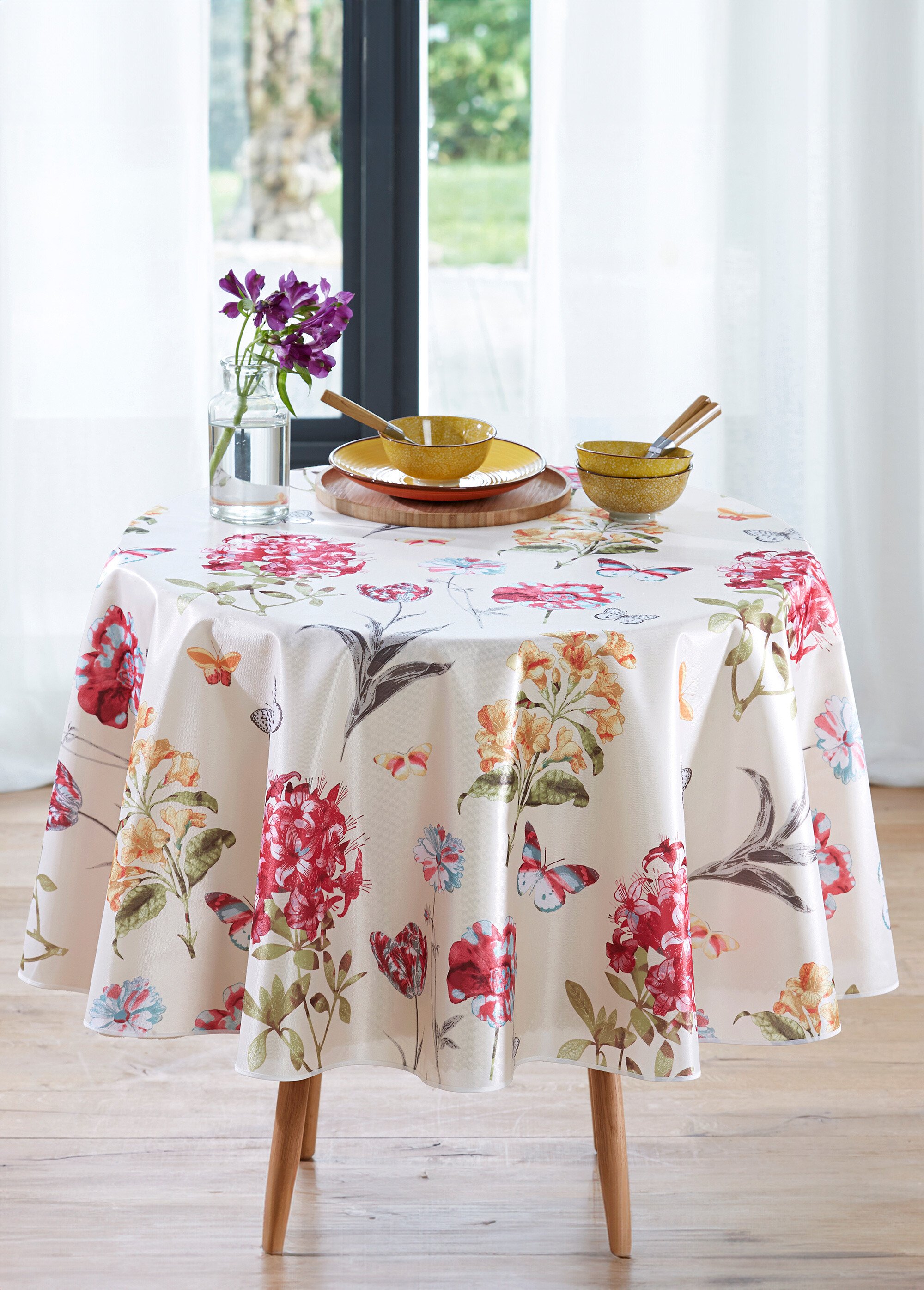 Nappe fleurie tomber souple Rouge REINE FA1