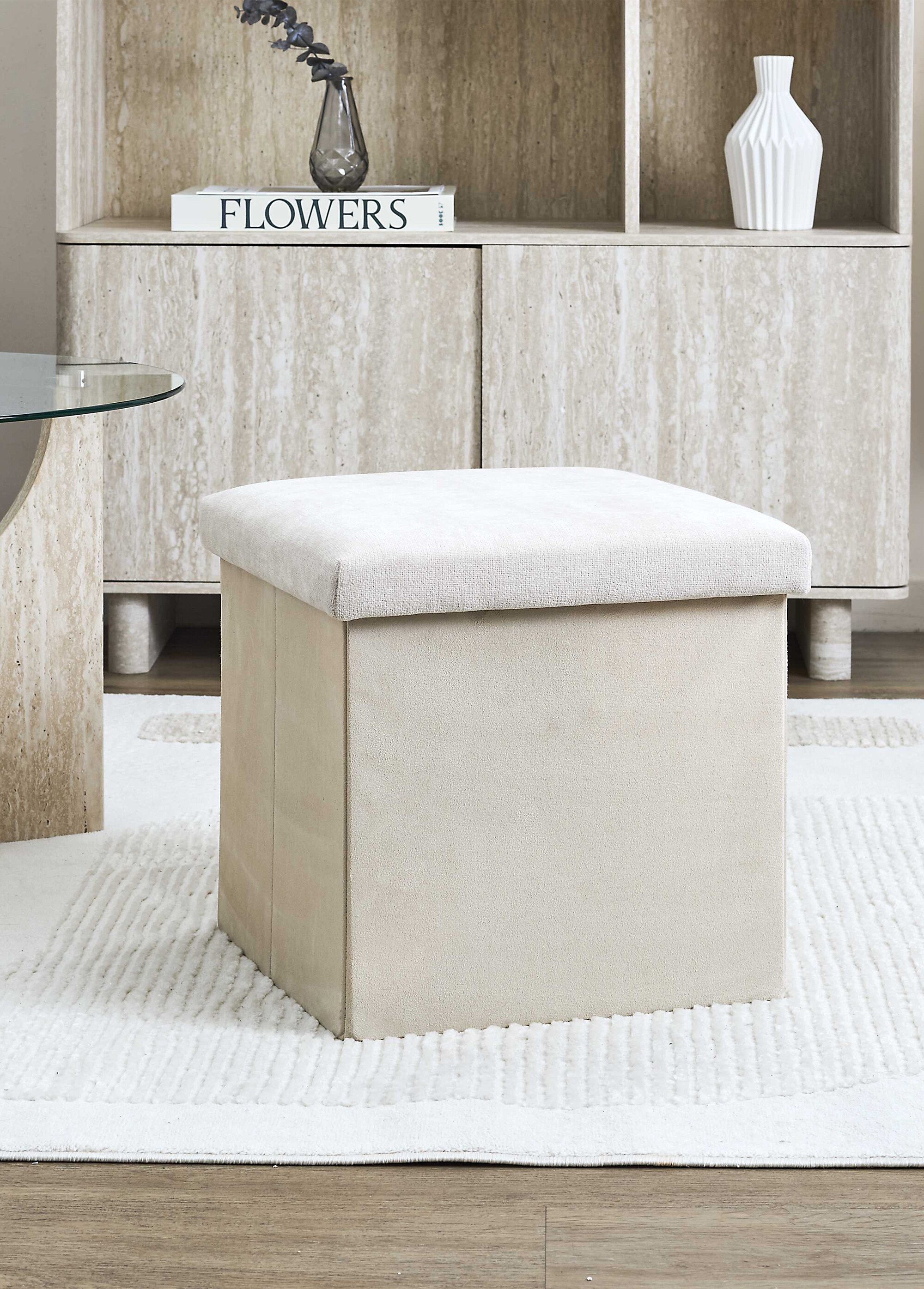 Pouf bouclette avec coffre de rangement 1B BEIGE CMP-HD0058 SI1