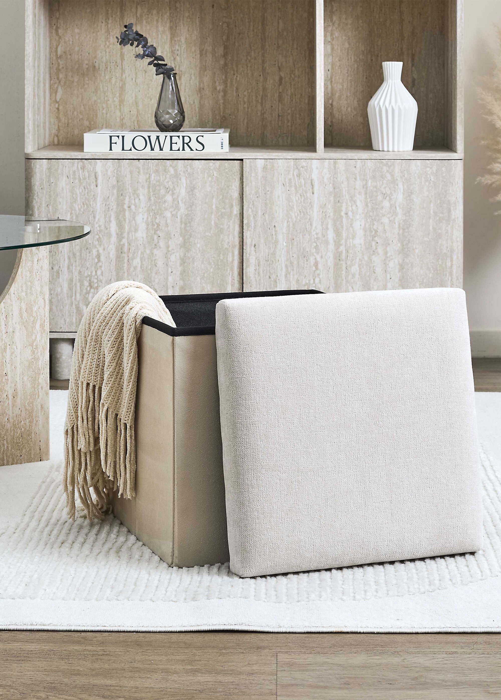 Pouf bouclette avec coffre de rangement 1B BEIGE CMP-HD0058 SI2