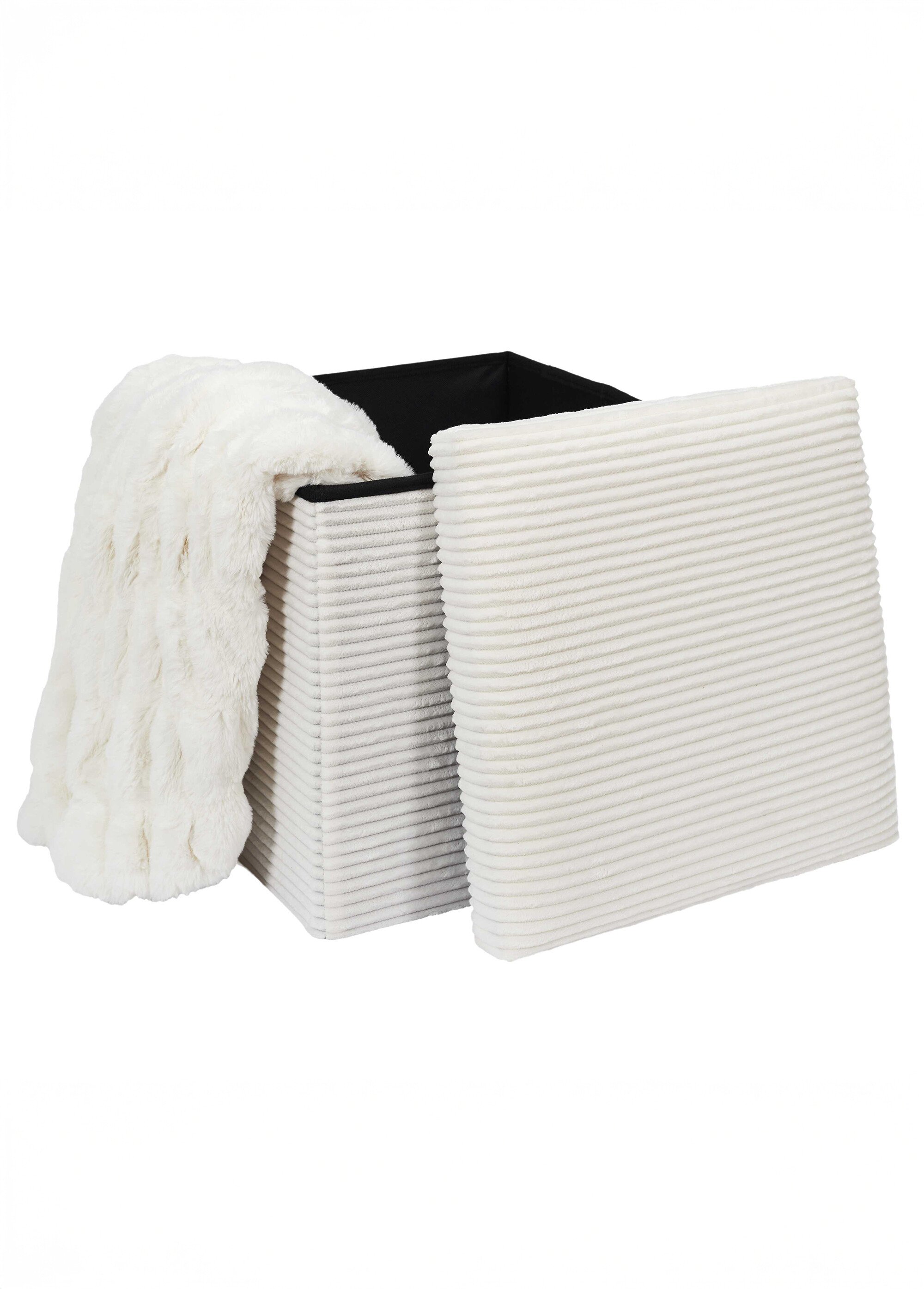 Pouf bouclette avec coffre de rangement 1B BLANC CASSE CMP-HD0058 DE1