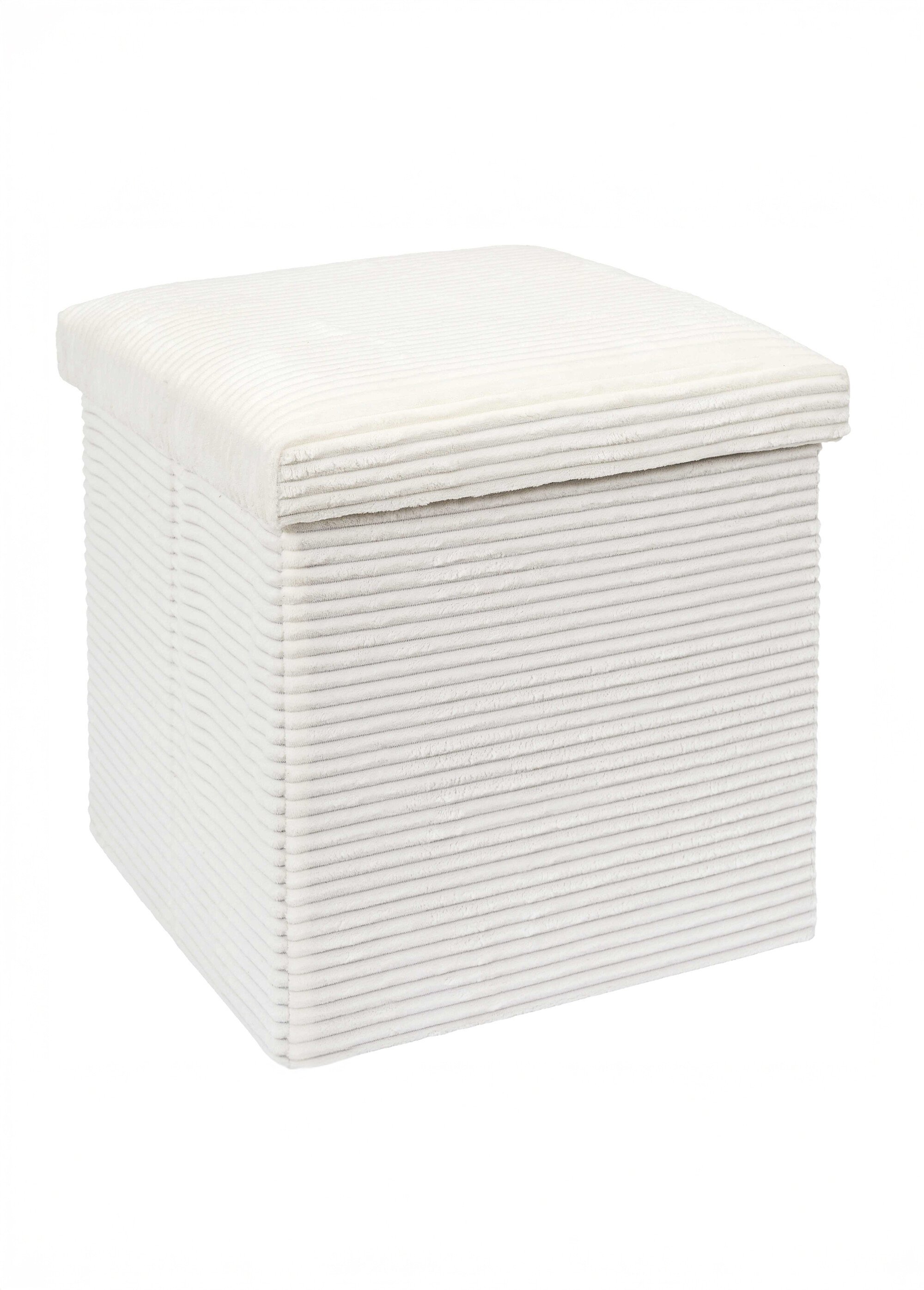 Pouf bouclette avec coffre de rangement 1B BLANC CASSE CMP-HD0058 FA1