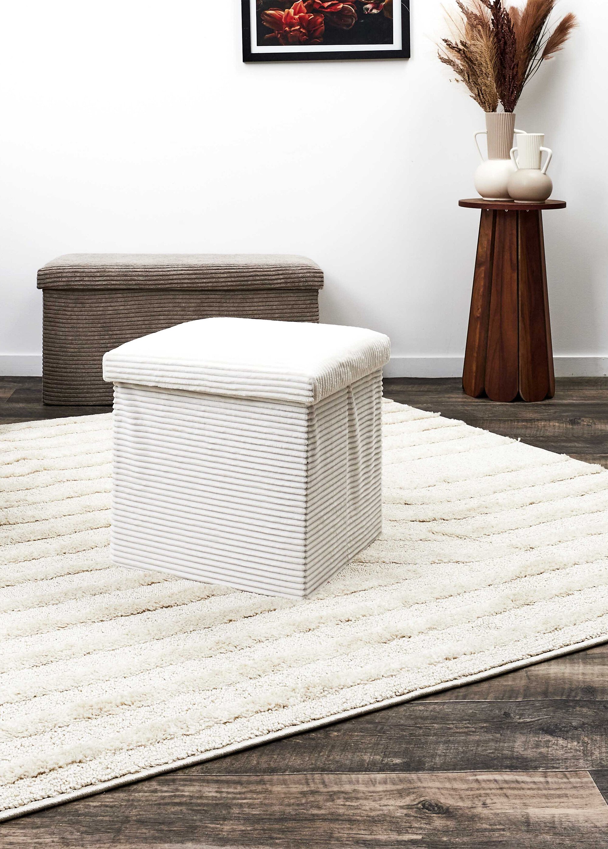 Pouf bouclette avec coffre de rangement 1B BLANC CASSE CMP-HD0058 SI1