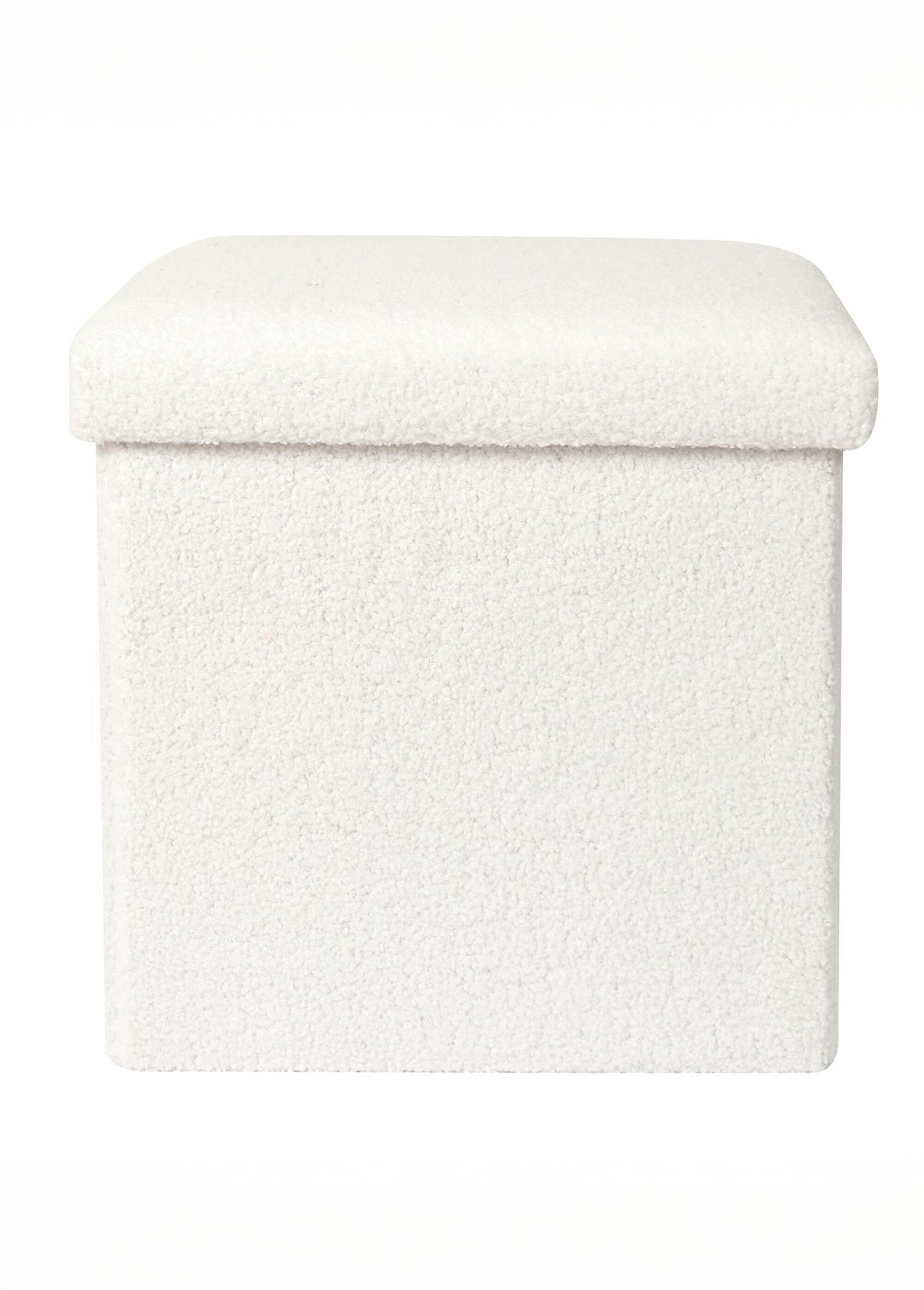 Pouf coffret pliable en maille bouclette BLANC CMP-HD0058 DE3