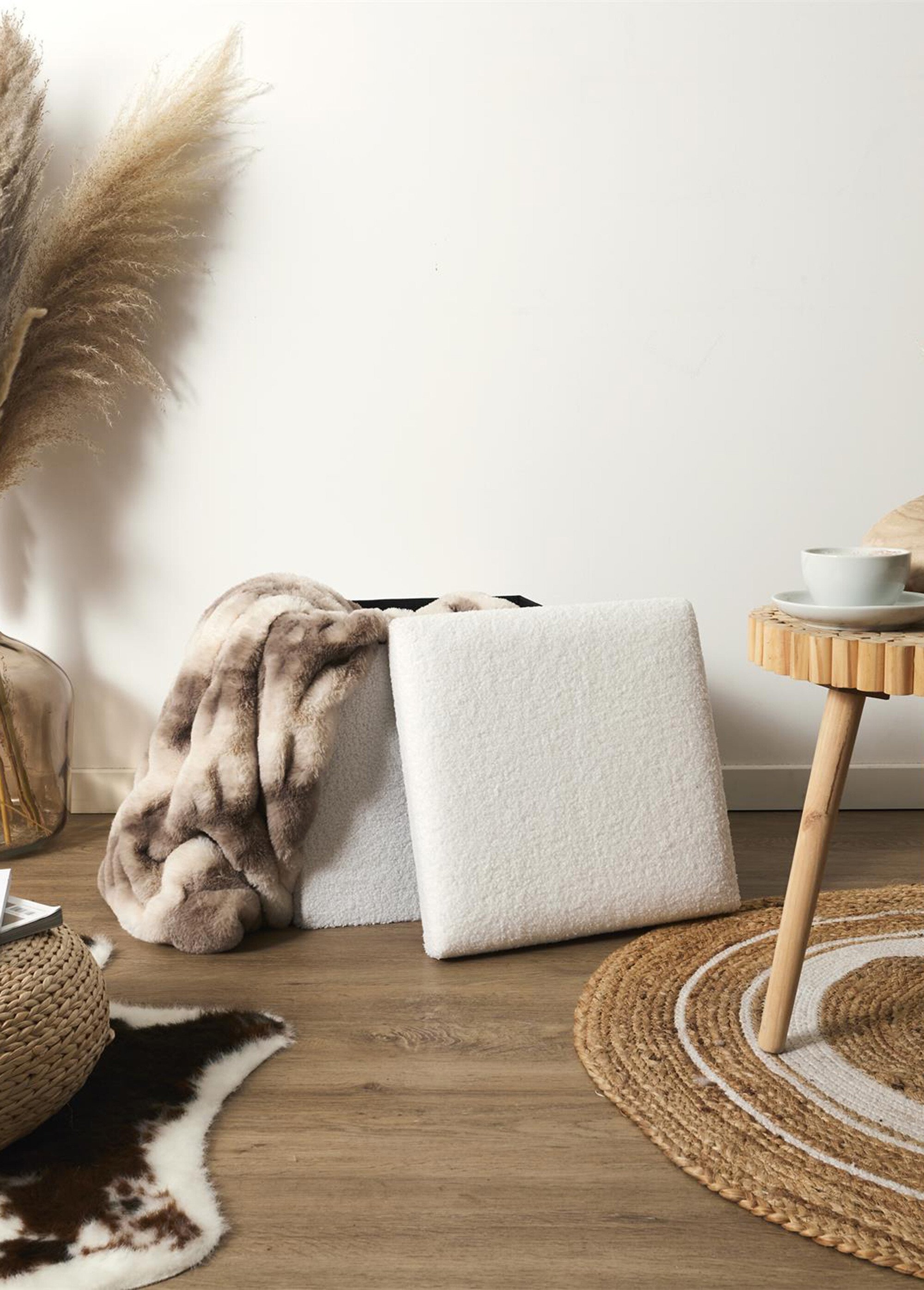 Pouf coffret pliable en maille bouclette BLANC CMP-HD0058 SI2