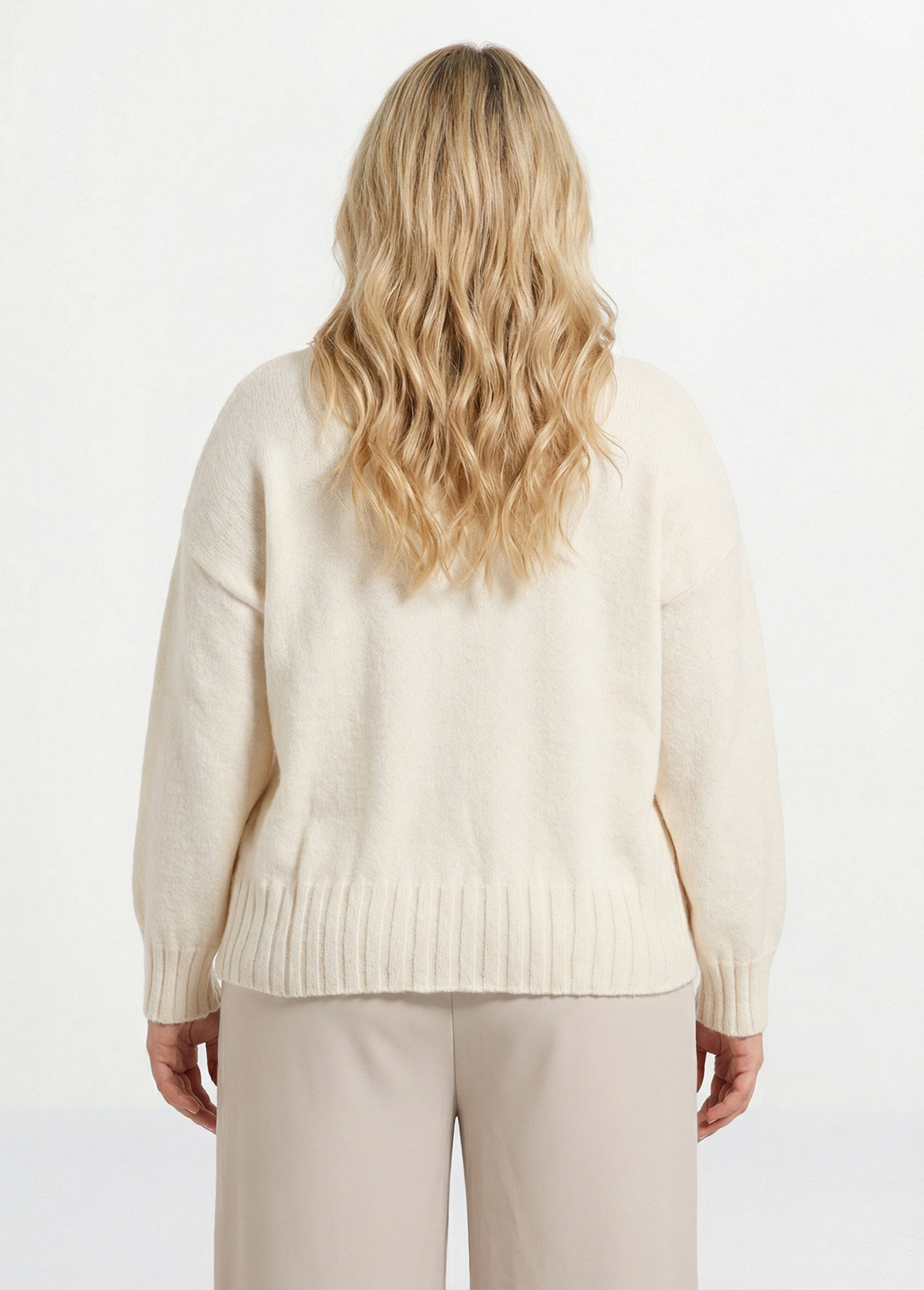 Pull col V applications fleurs Femme Grande Taille Beige CHY-A225-1 DO1