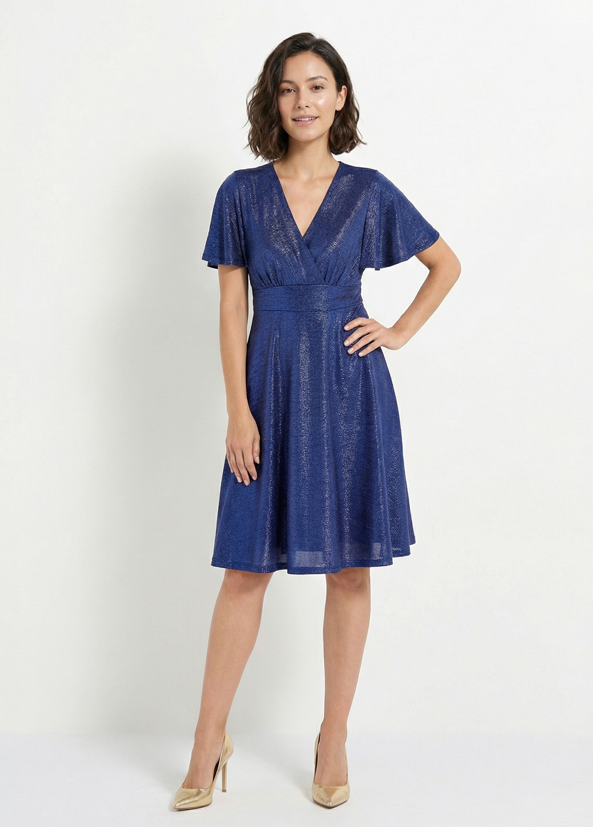 Robe cache-coeur courte brillante manches papillon Femme Bleu HOLIDAY FA1