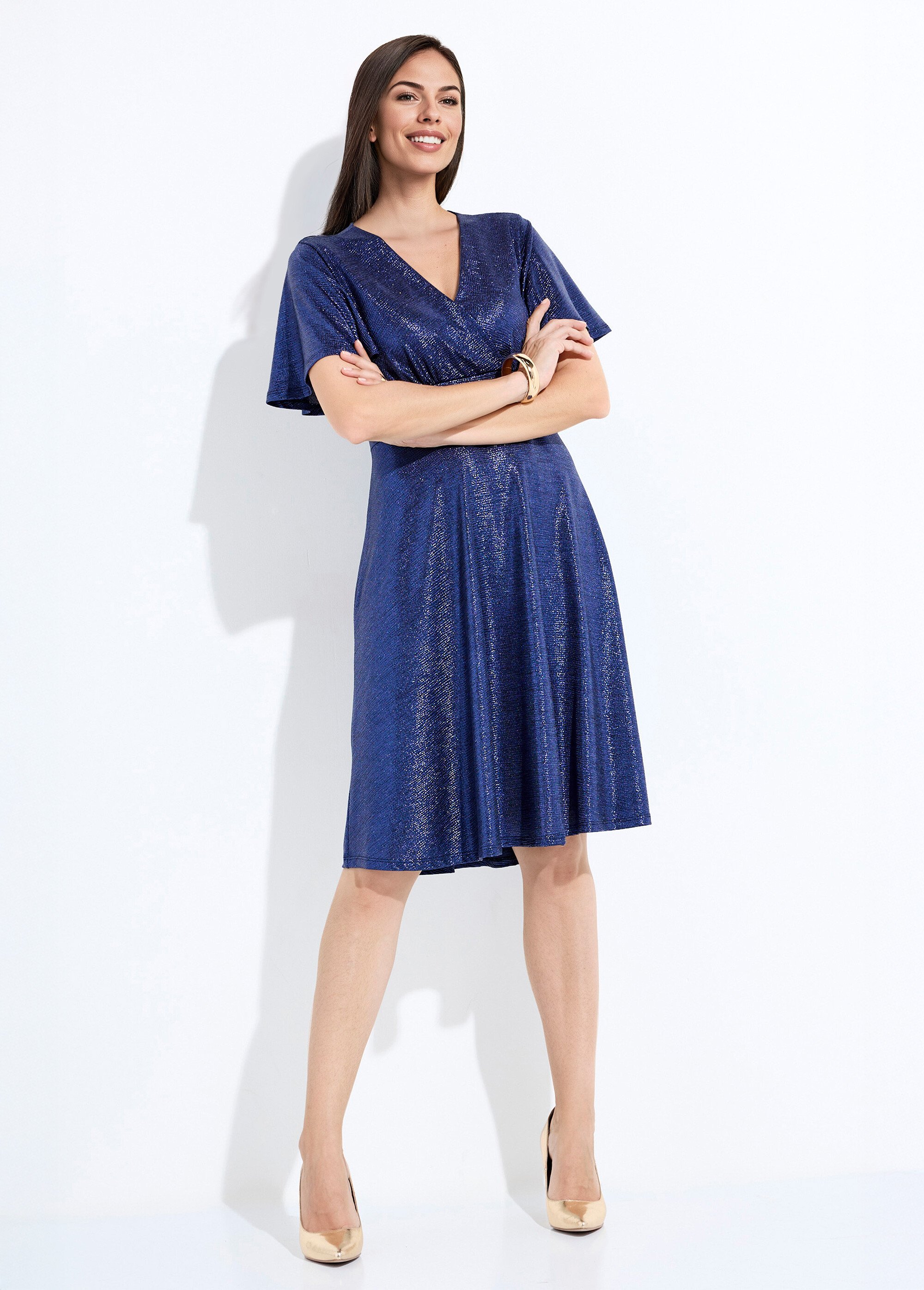 Robe cache-coeur courte brillante manches papillon Femme Bleu HOLIDAY MV1