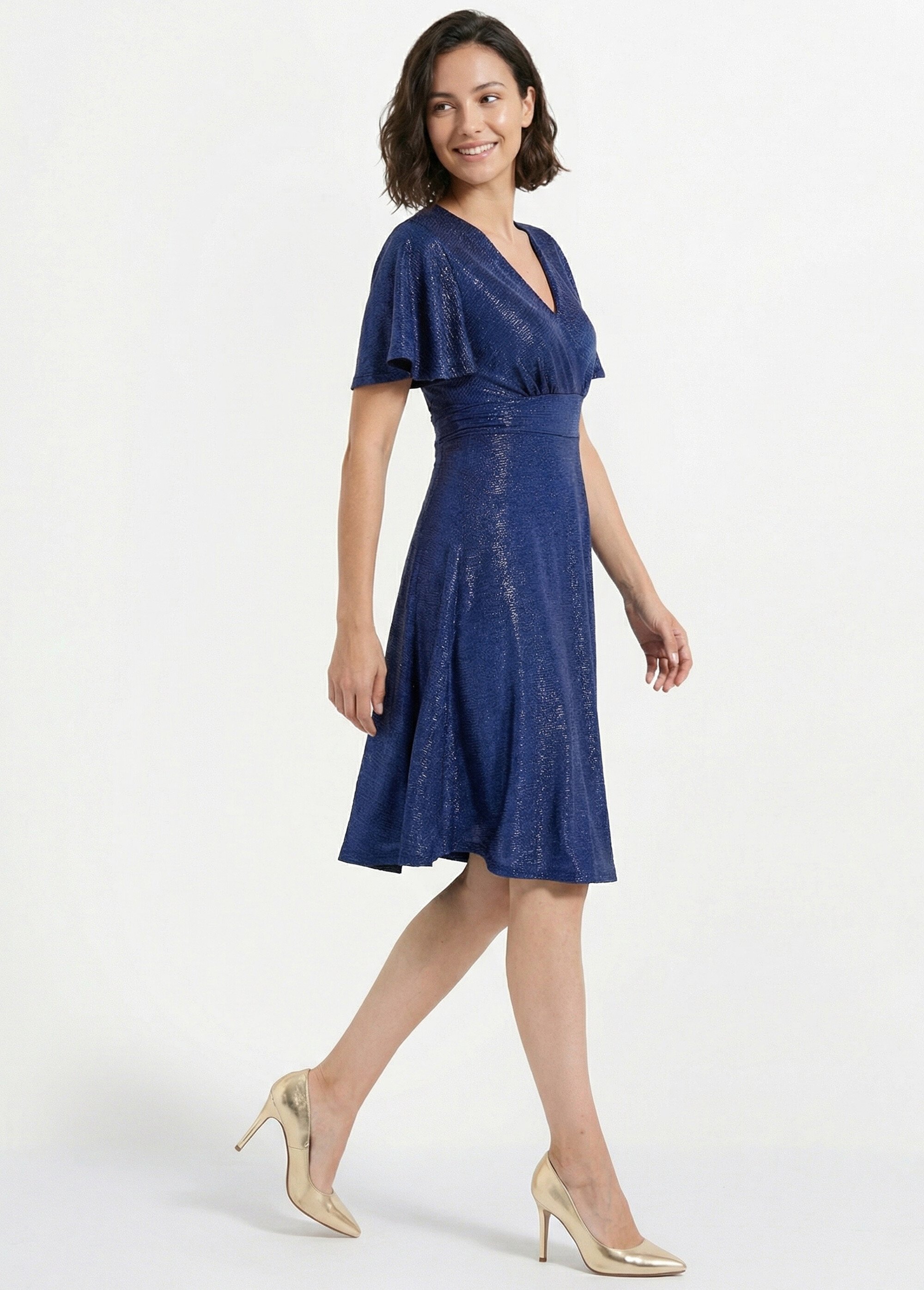 Robe cache-coeur courte brillante manches papillon Femme Bleu HOLIDAY MV1