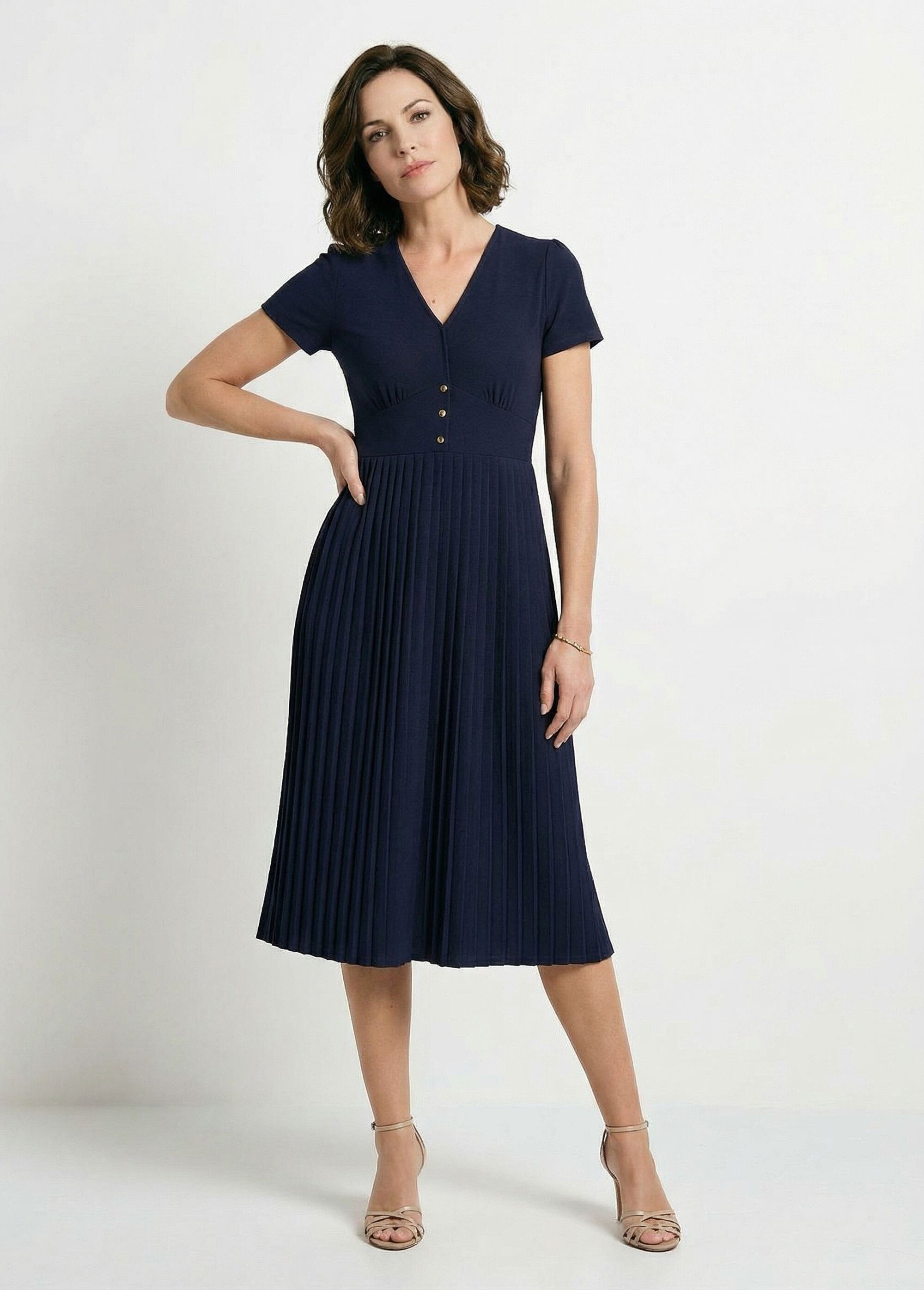 Robe courte base plissée boutons dorés Femme Bleu ESMAUDE FA1