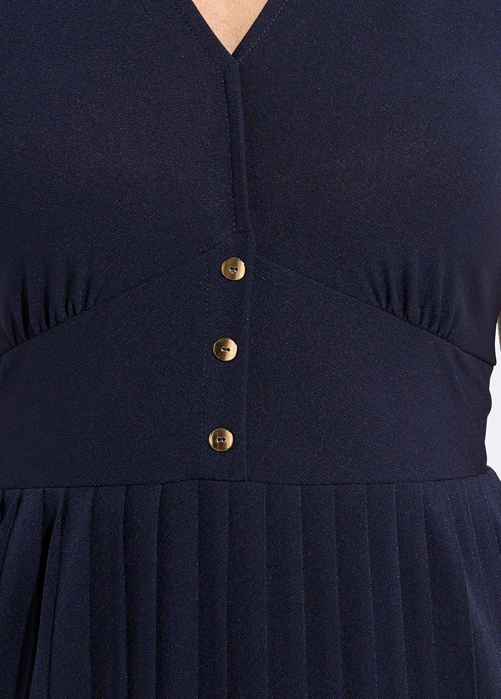 Robe courte base plissée boutons dorés Femme Bleu ESMAUDE PE1