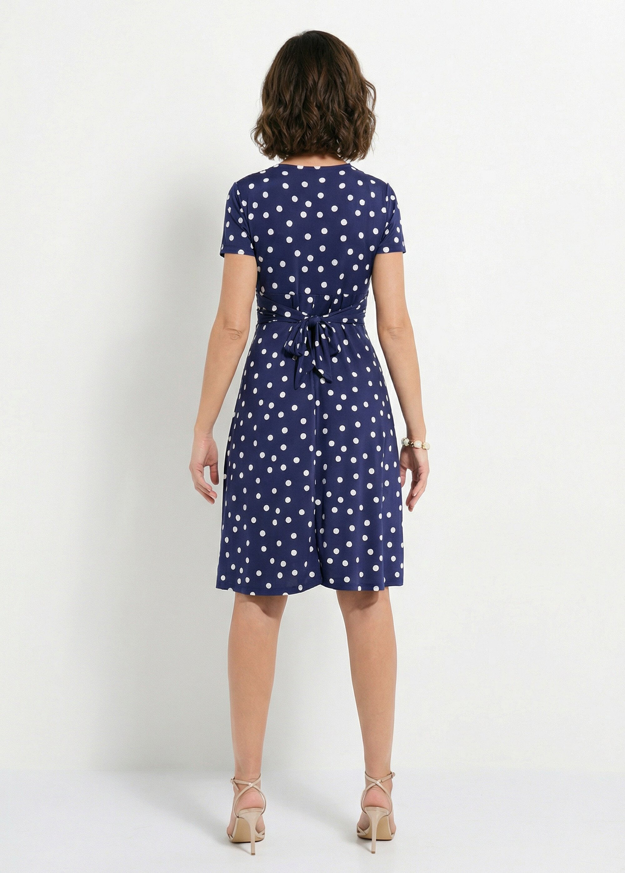 Robe courte col V drapé imprimé pois